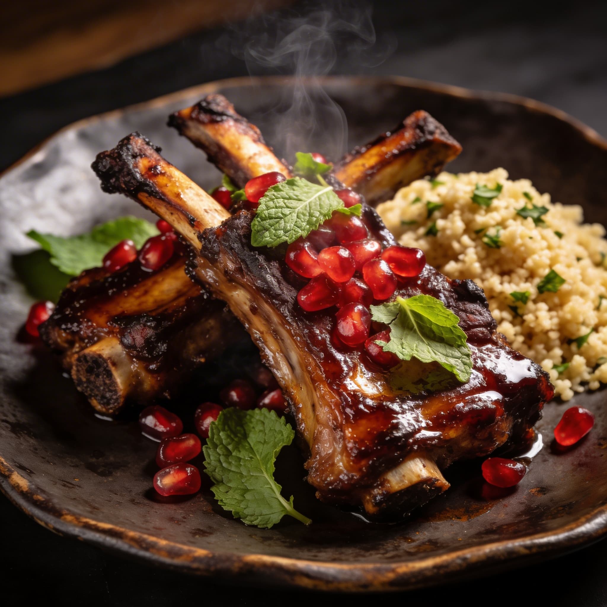 Pomegranate-Glazed Smoked Lamb Ribs