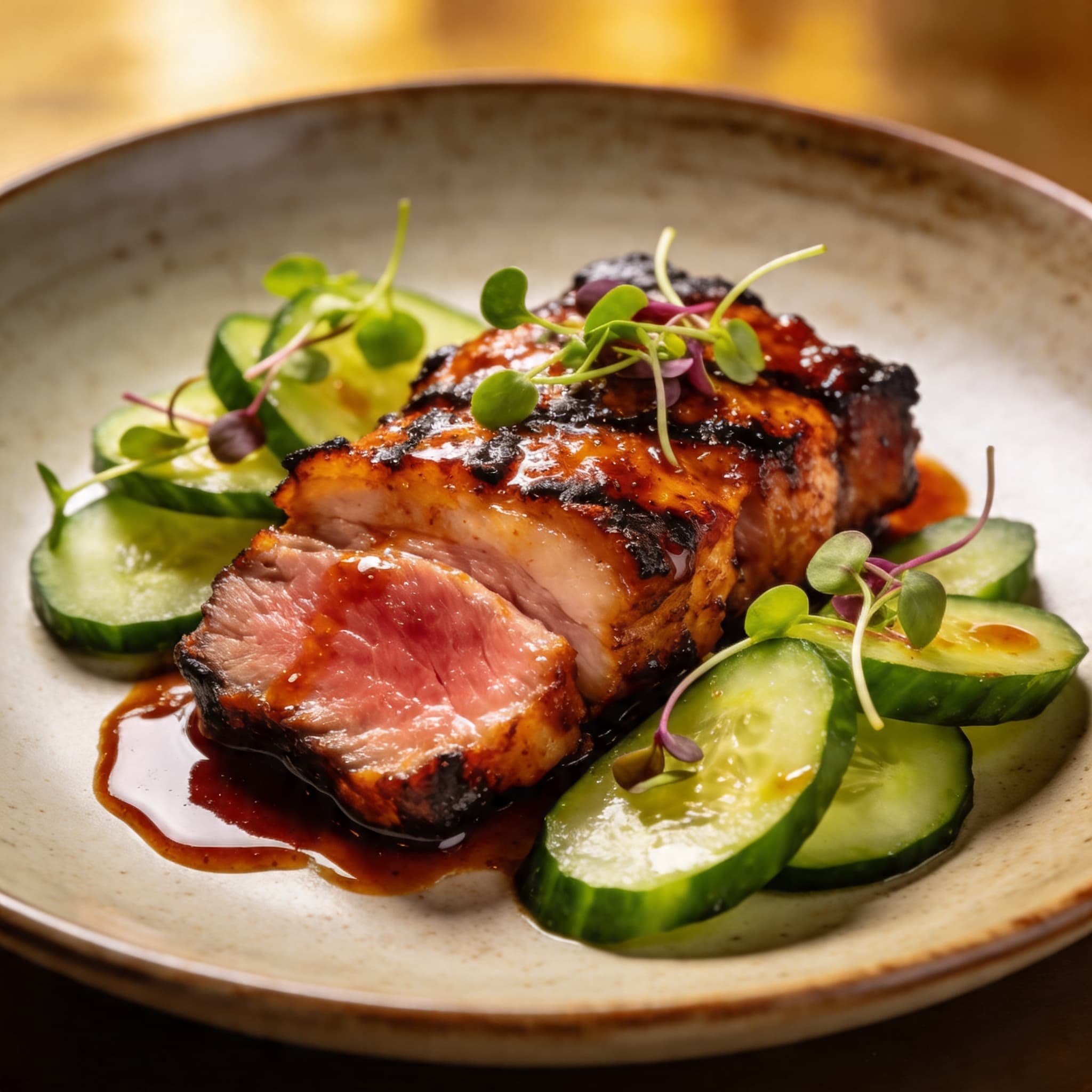 Gochujang-Glazed Grilled Pork with Quick-Pickled Cucumbers