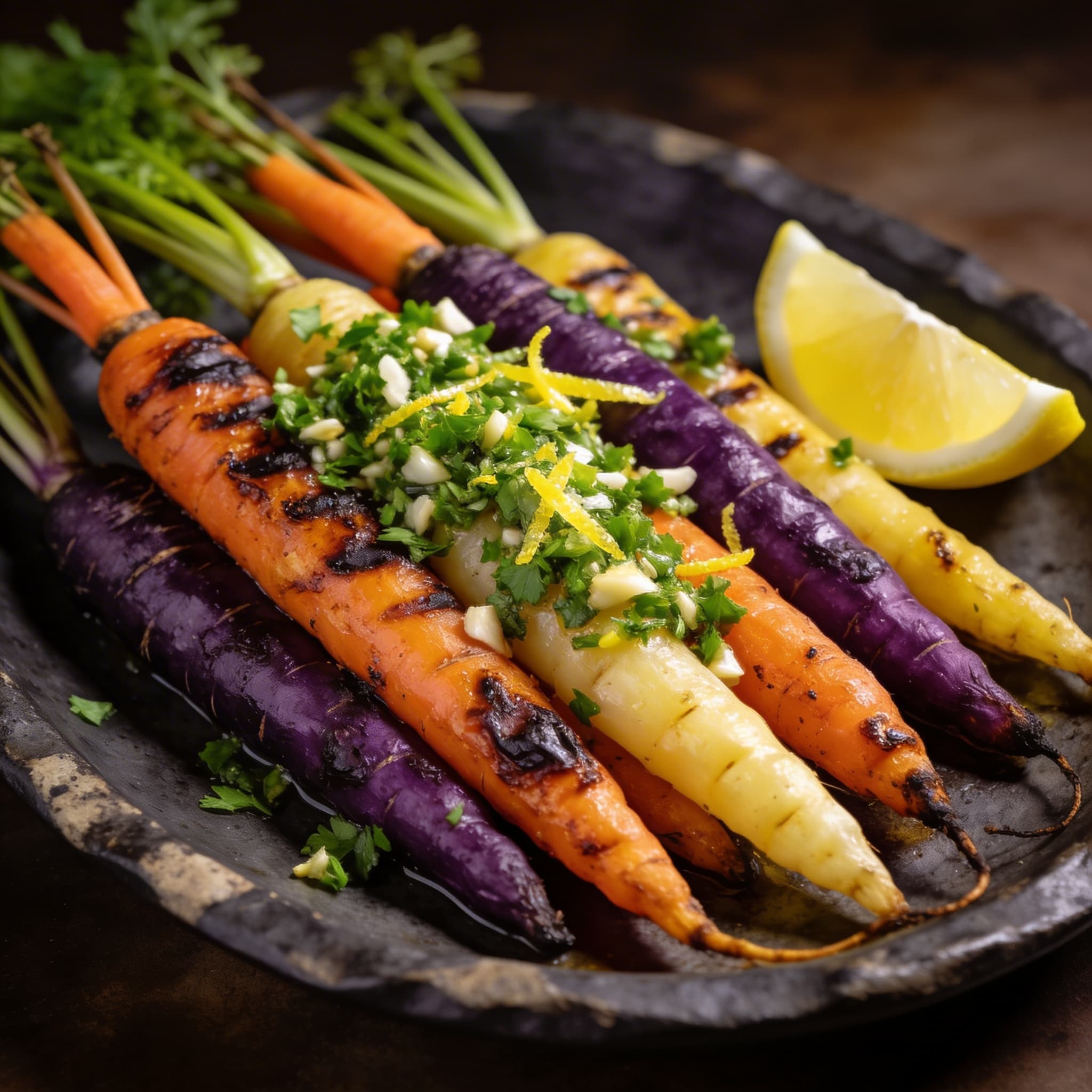 Charred Heirloom Carrots with Lemon-Garlic Gremolata