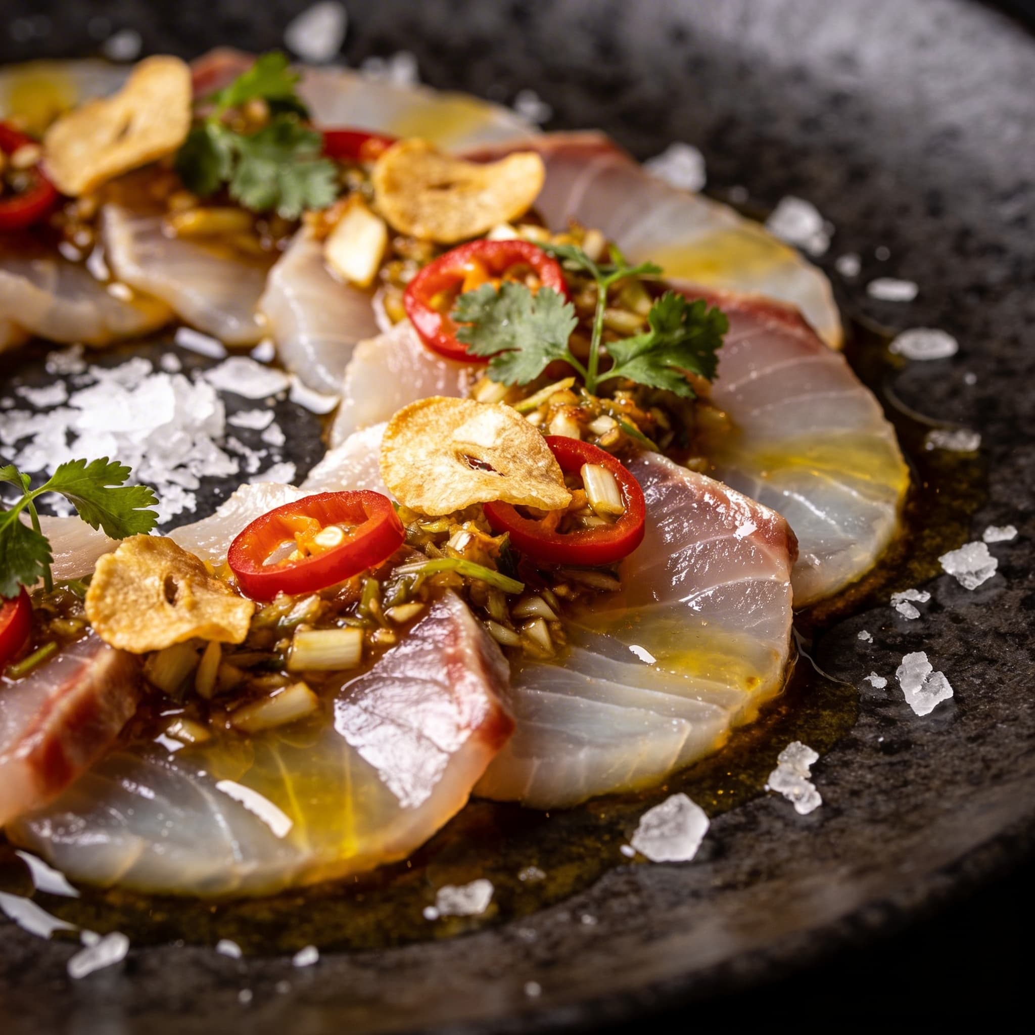 Thai-Infused Yellowtail Crudo with Sizzling Lemongrass Oil