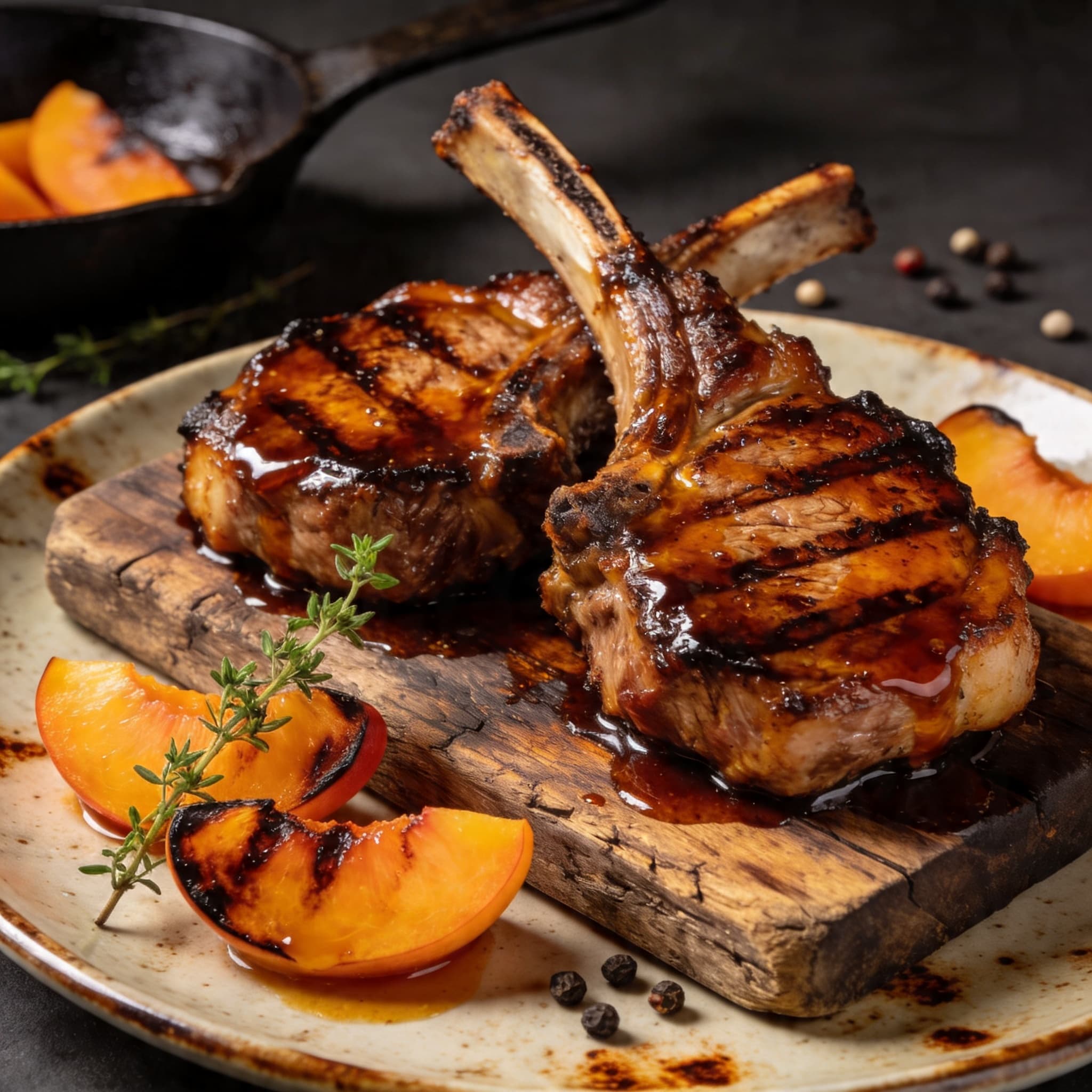 Peach Bourbon Glazed Grilled Pork Chops