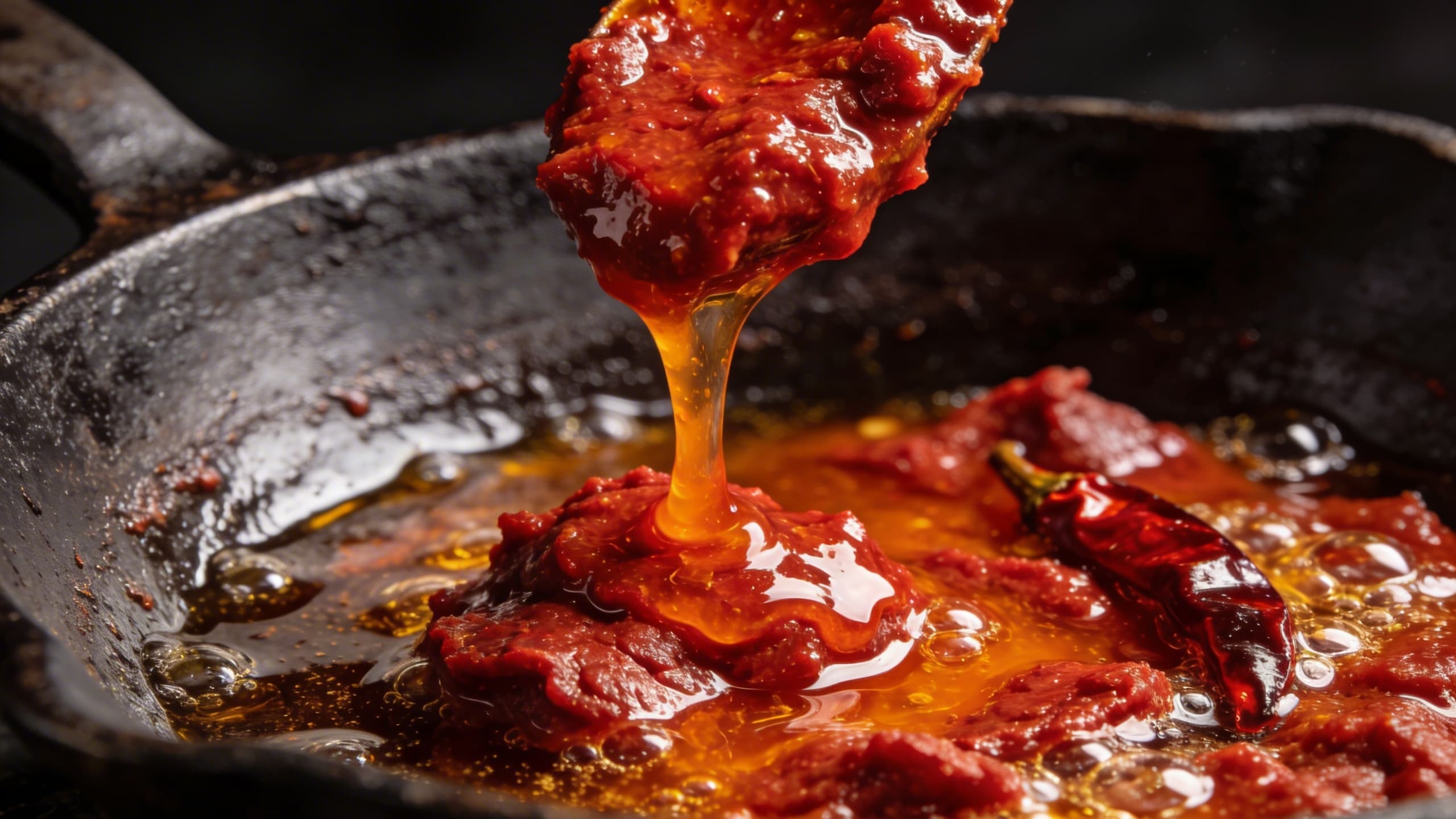 Image 1: A close-up of 'nduja melting into a pan, releasing a vibrant orange oil infused with Calabrian chilies.