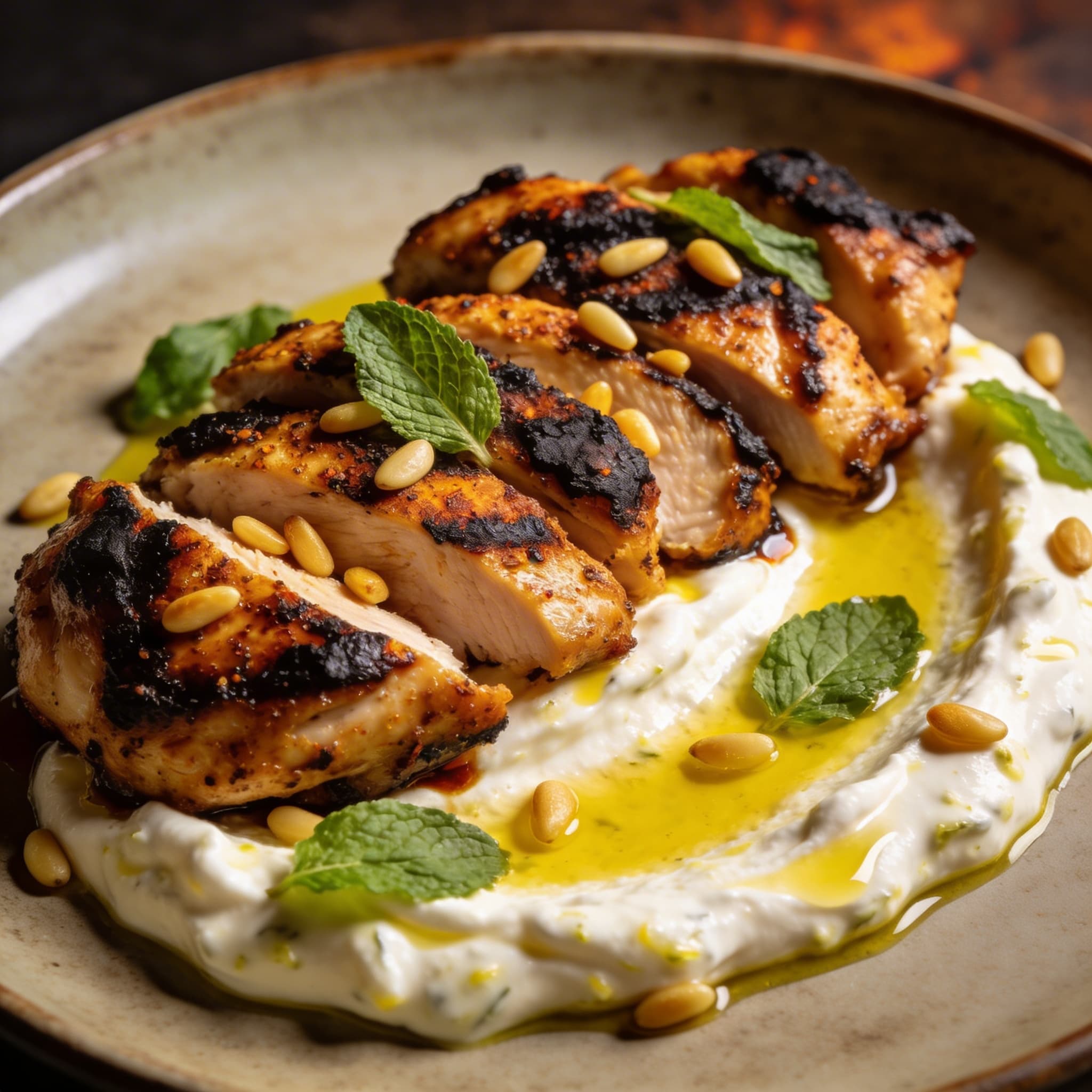 Hearth-Charred Mediterranean Chicken over Lemon Labneh