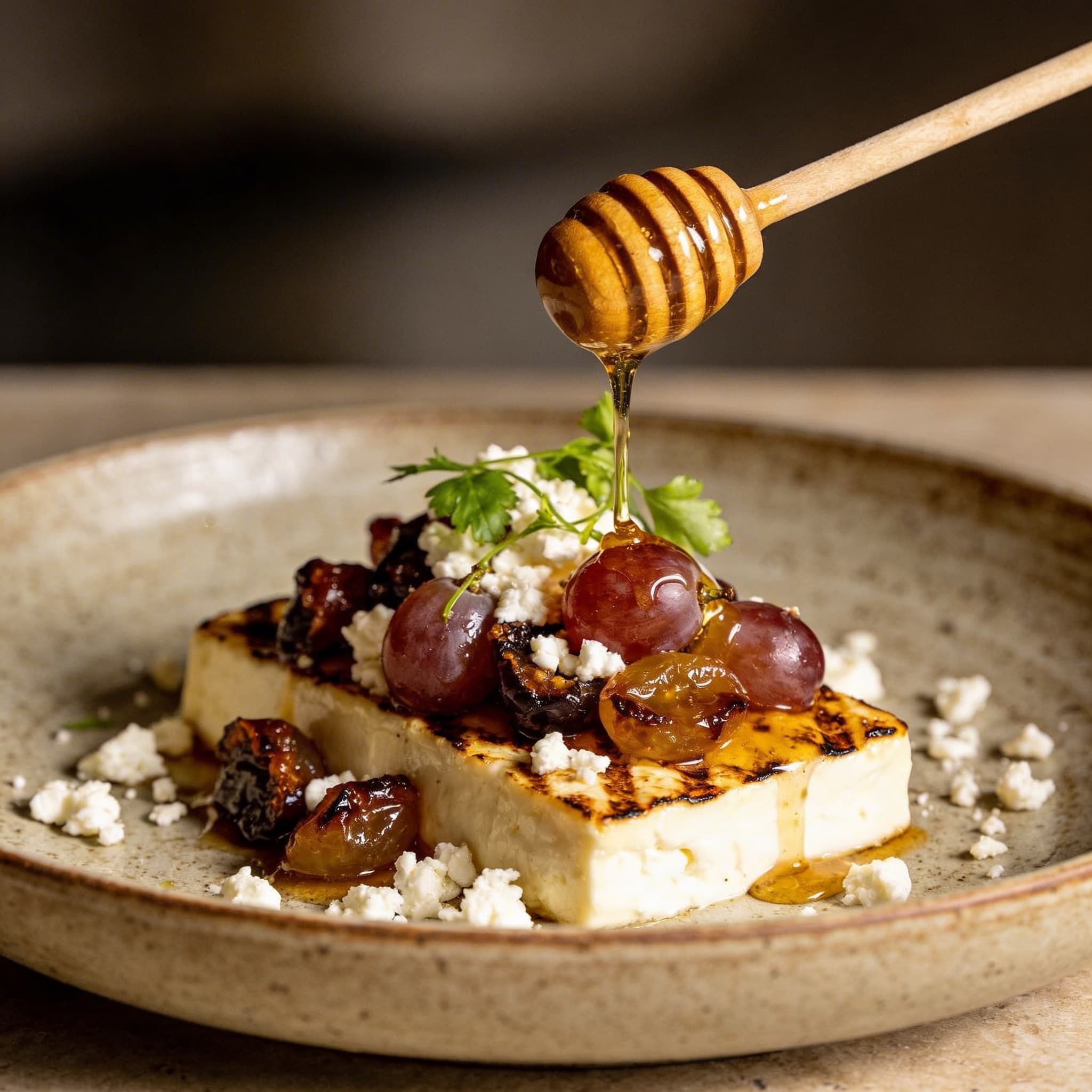 Hearth-Roasted Feta with Honeyed Grapes