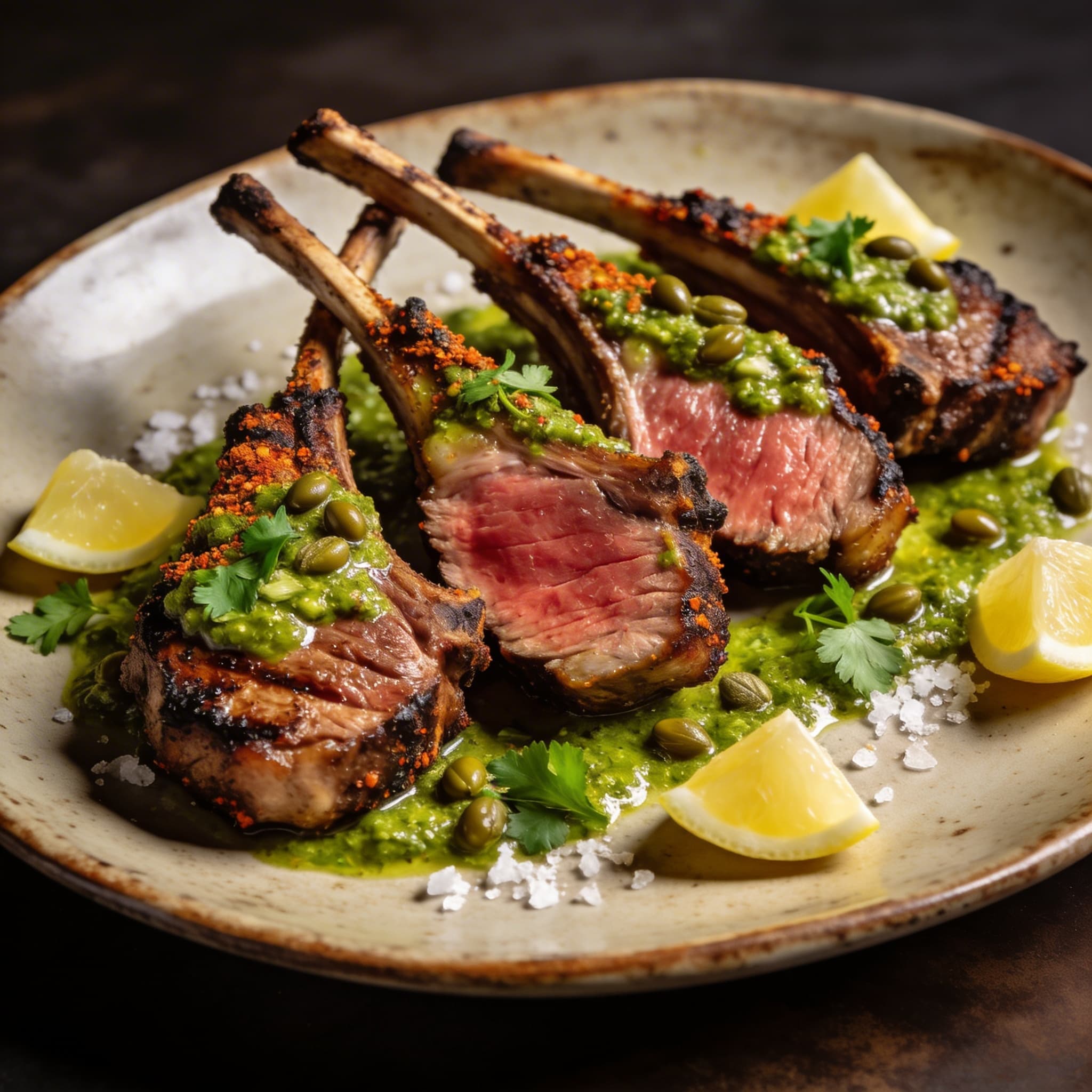 Smoky Spice-Rubbed Lamb Chops with Mediterranean Salsa Verde