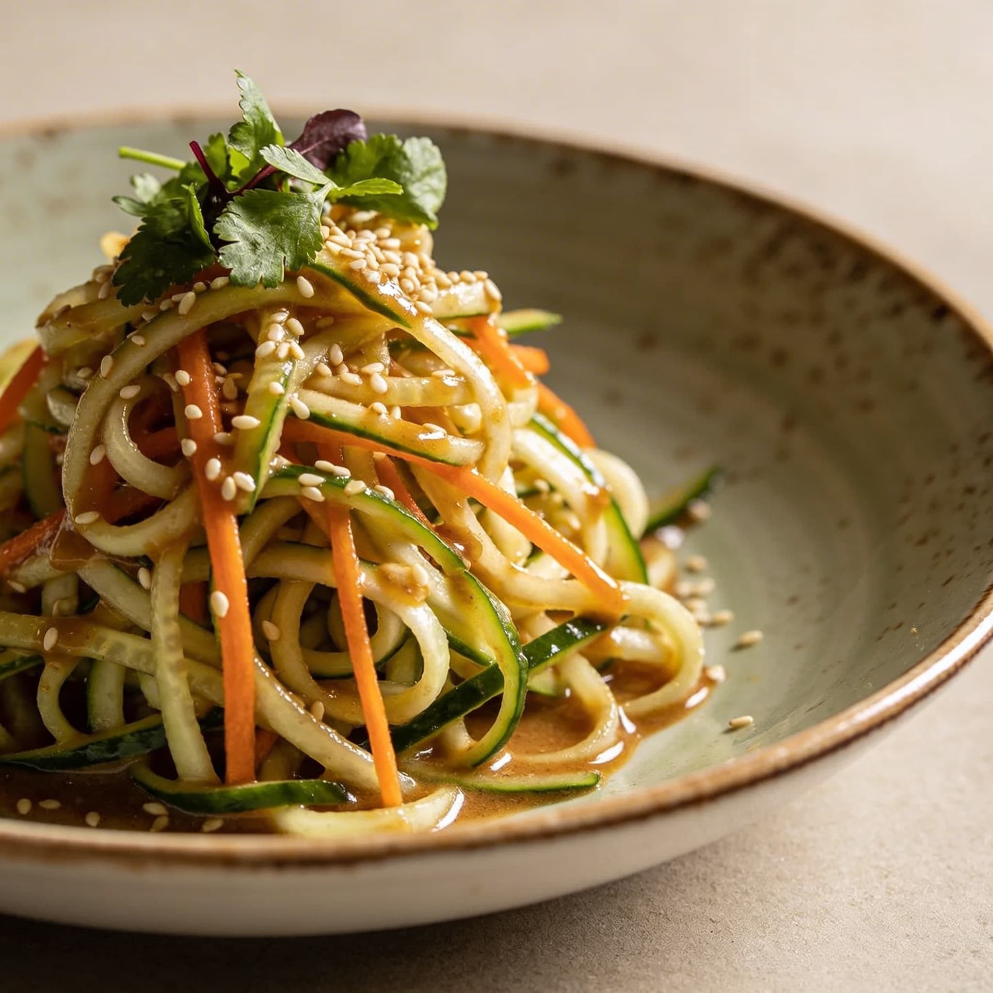 Crisp Asian Ribbon Salad with Sesame-Ginger Dressing