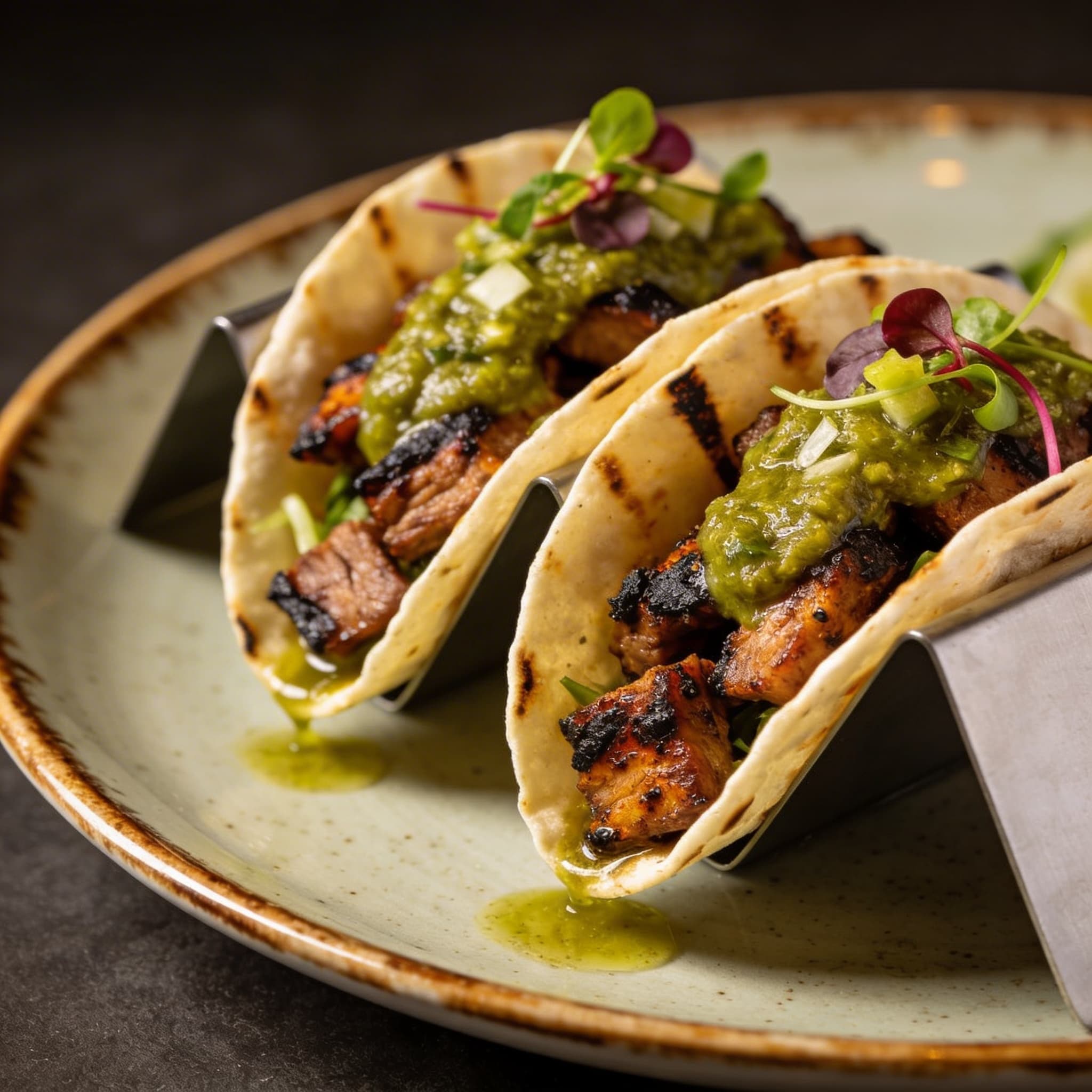Smoky Chipotle Grilled Pork Tacos with Charred Salsa Verde