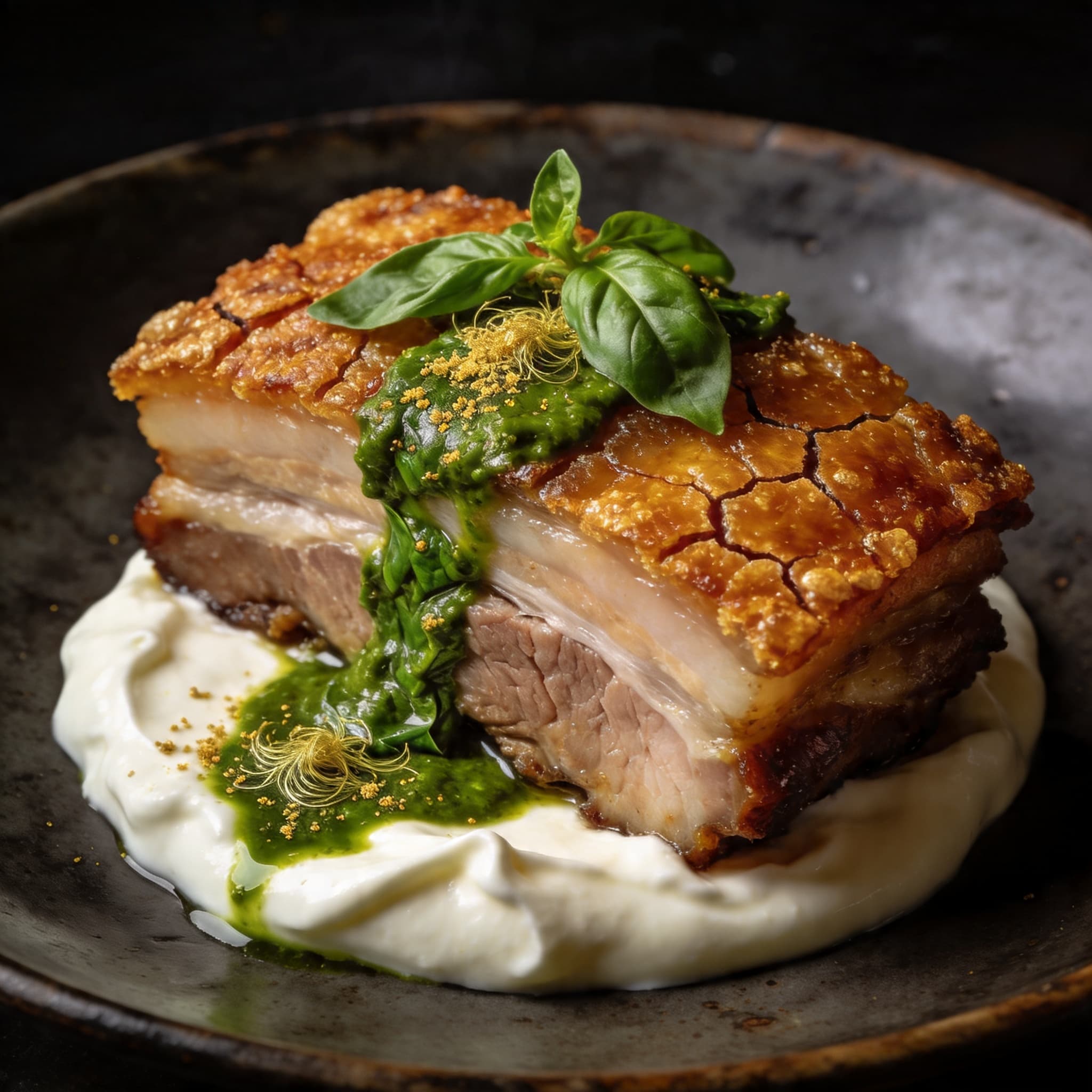 Ancient Roman Porchetta with Thai Holy Basil & Burrata Crema