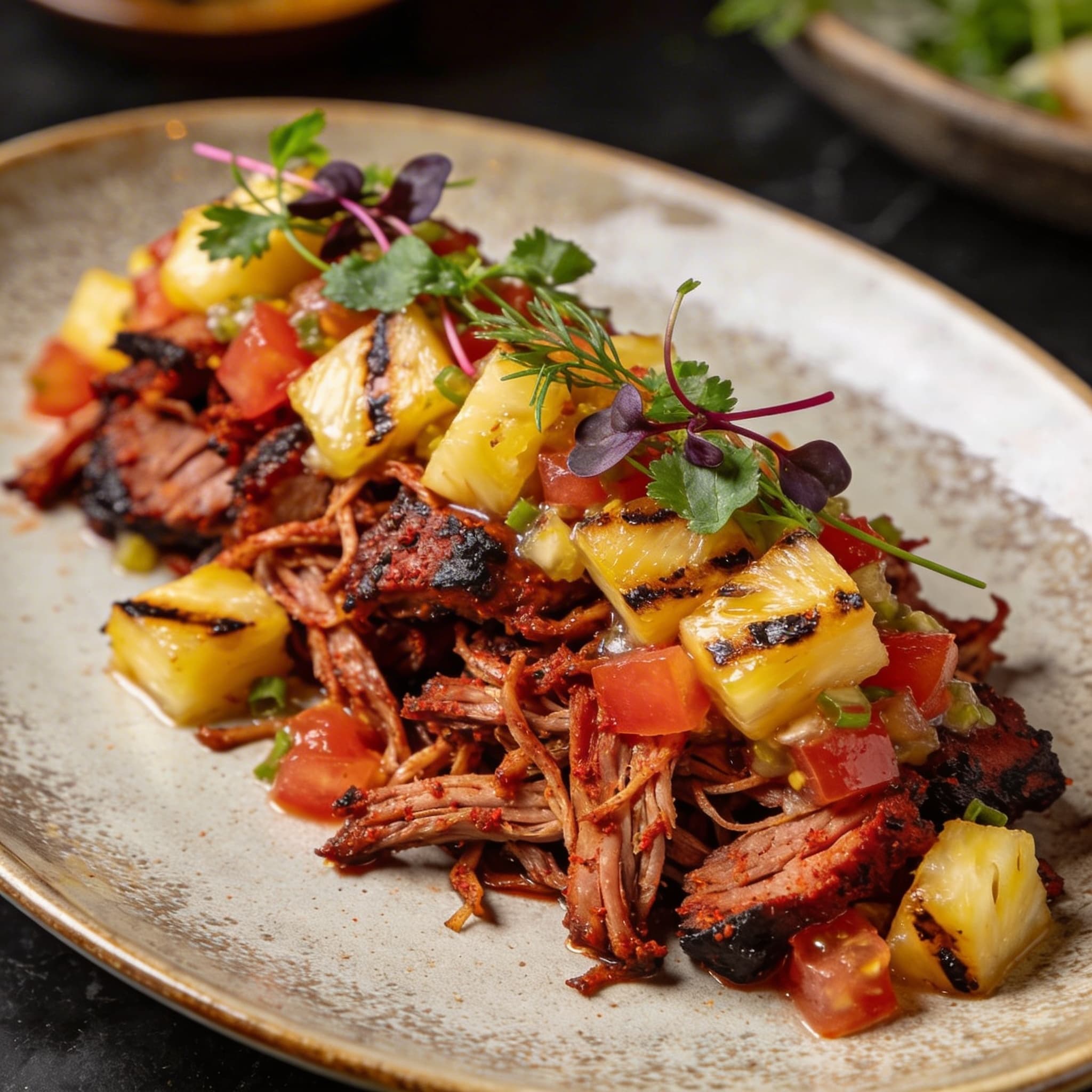 Achiote-Smoked Pulled Pork with Grilled Pineapple Salsa Dinner
