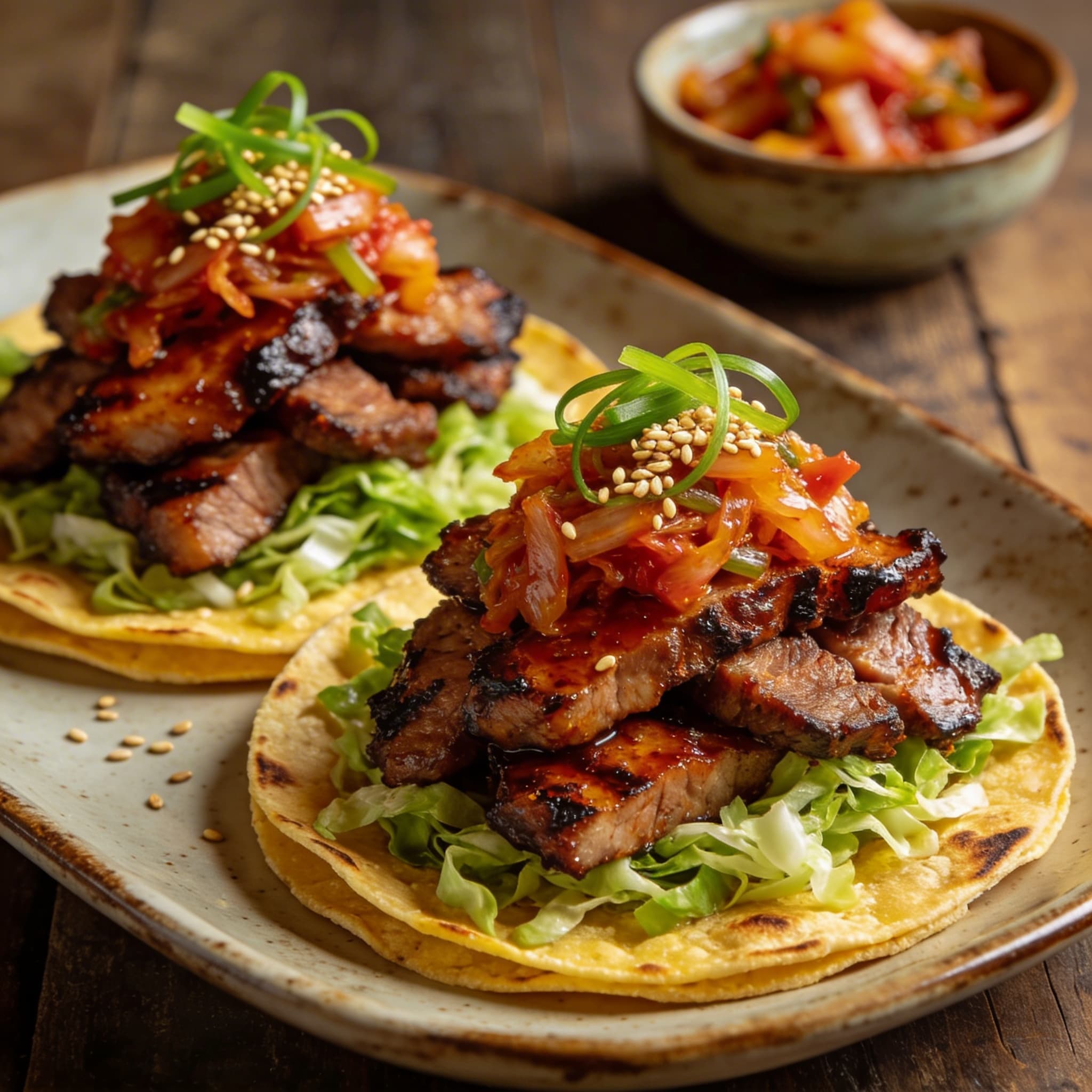 Smoked Gochujang Pork Tacos with Grilled Kimchi Slaw