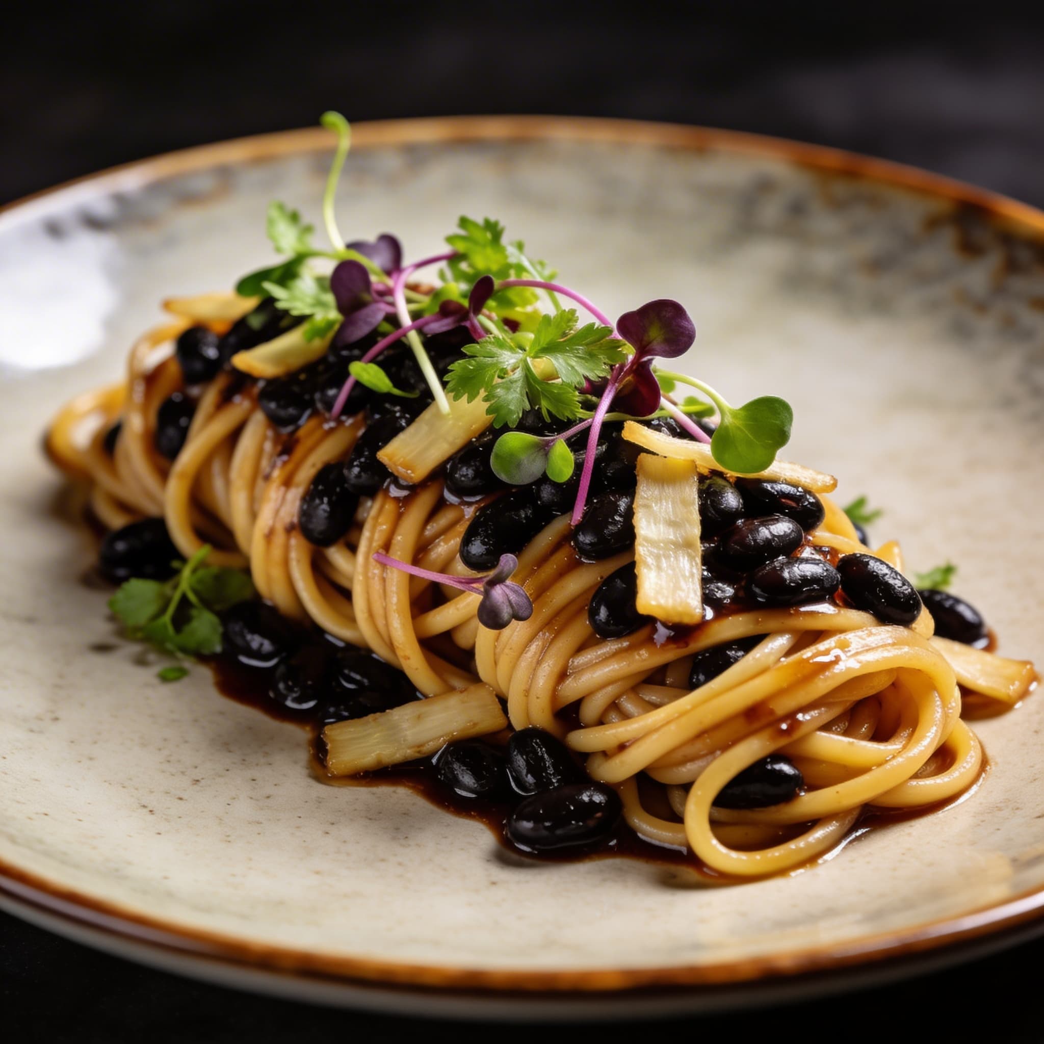 Balsamic Black Bean & Ginger Linguine Fusion