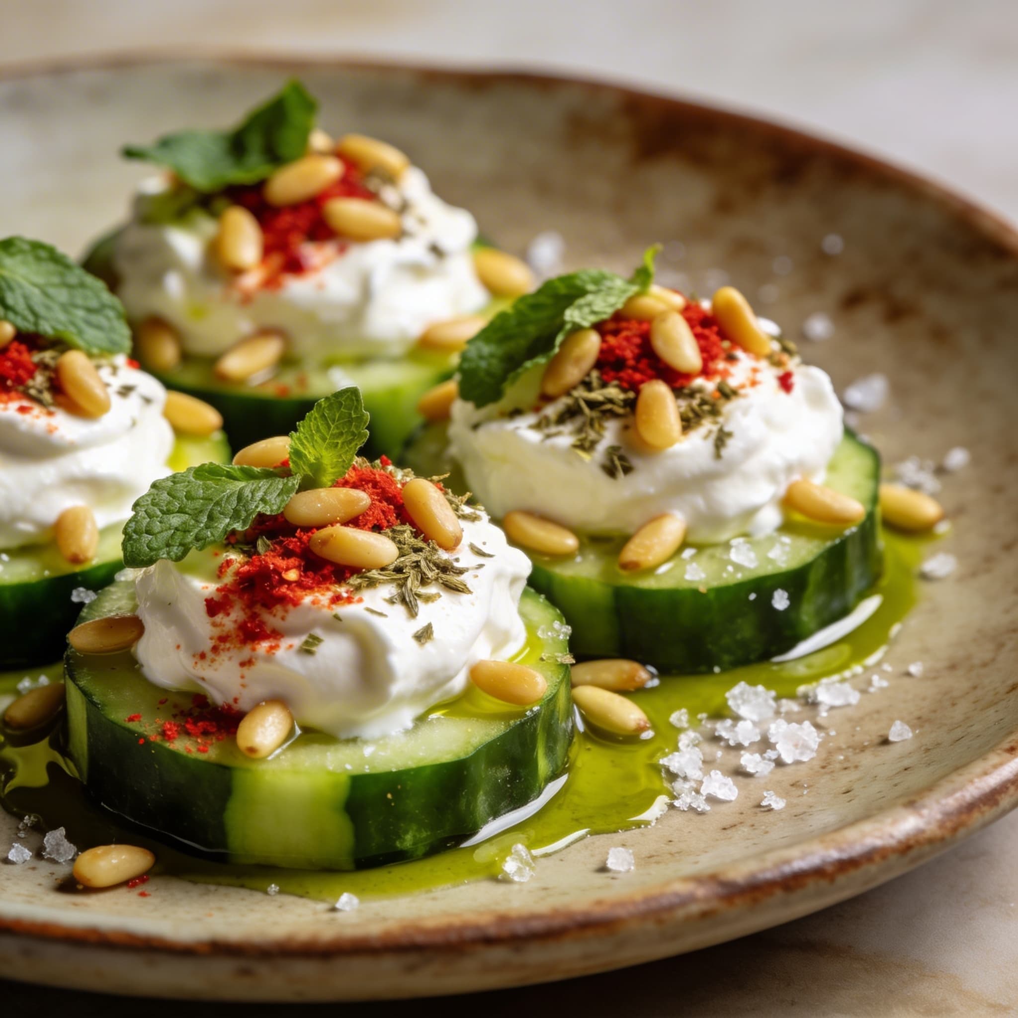 Hearth-Spiced Cucumber Bites with Aleppo Yogurt