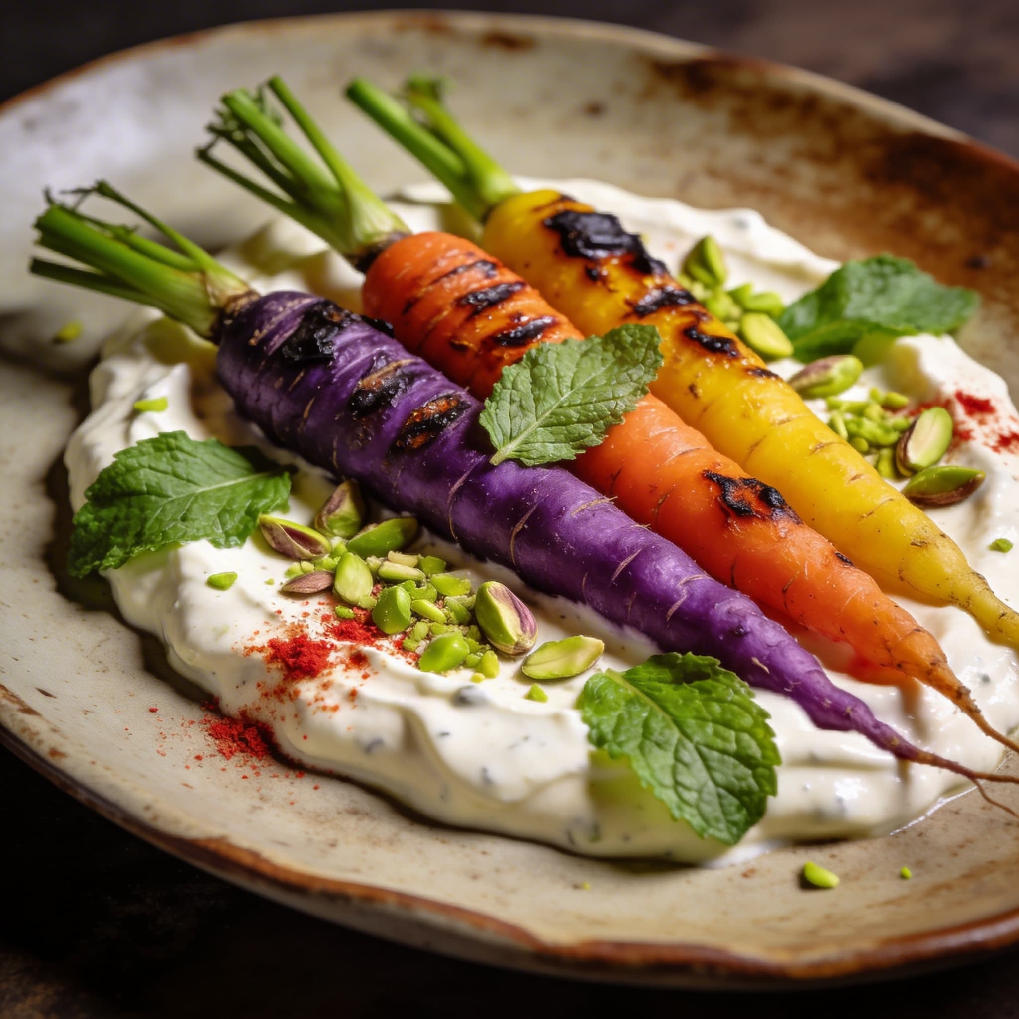 Hickory Charred Carrots with Tahini Yogurt