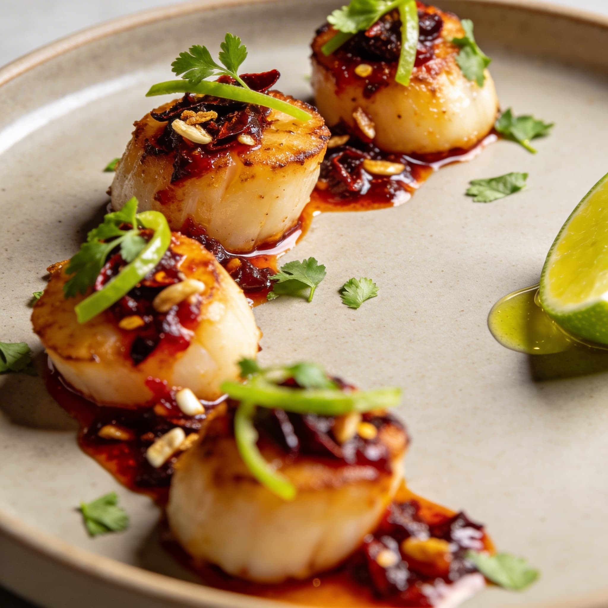 Seared Scallops with Kaffir-Chili Infusion