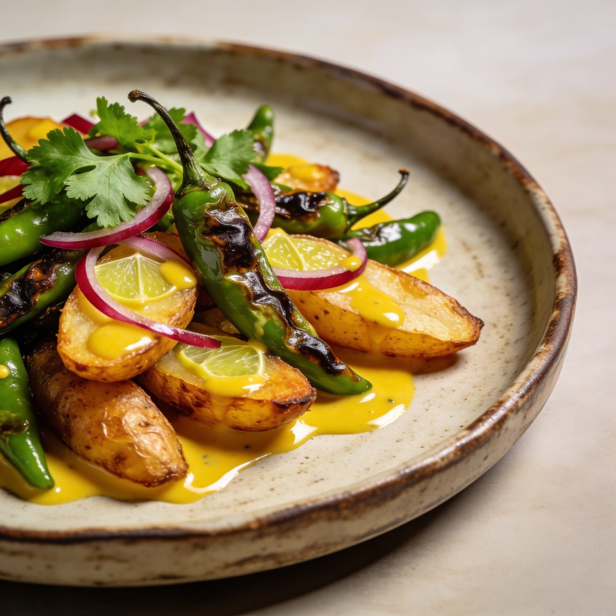 Blistered Shishito & Crispy Potato Side with Calamansi Vinaigrette