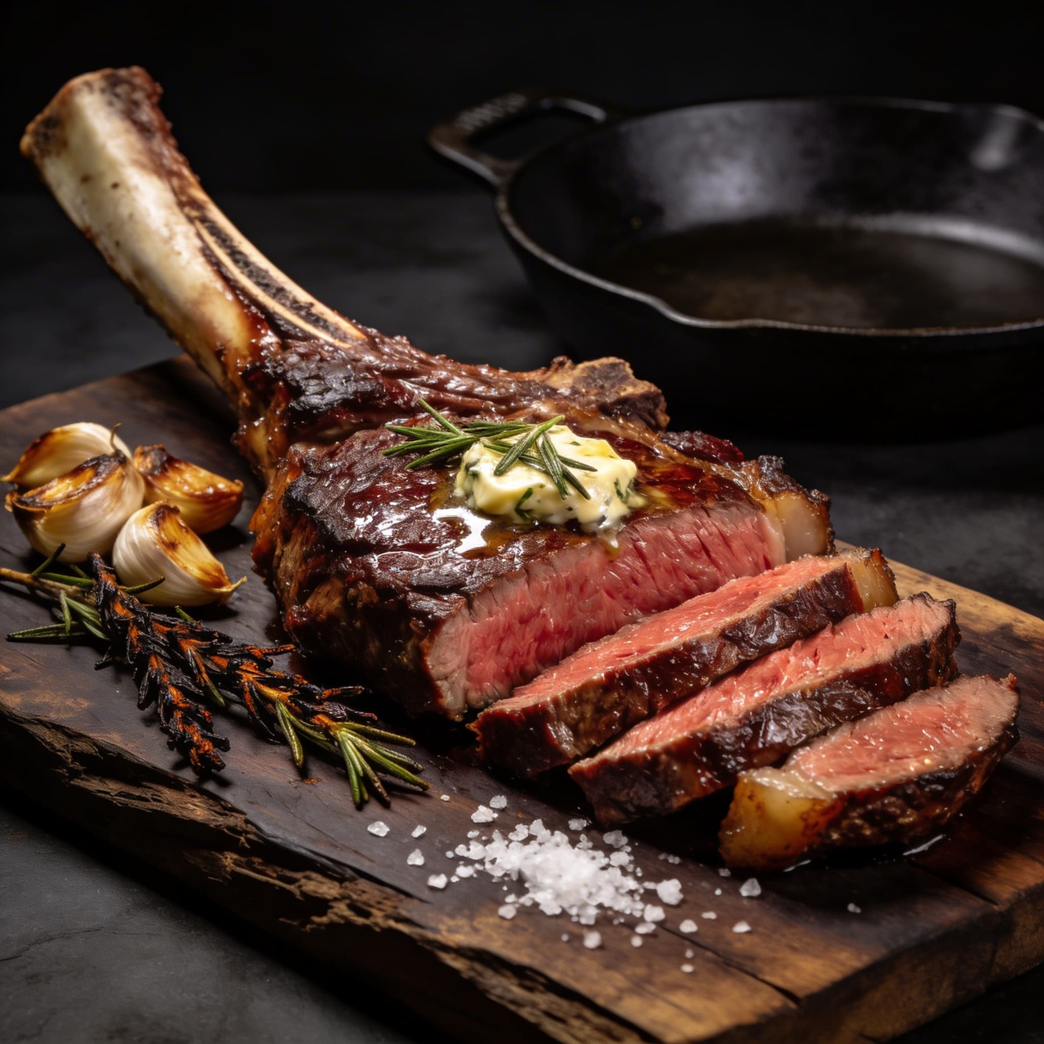 Reverse-Seared Tomahawk Steak with Garlic-Rosemary Butter