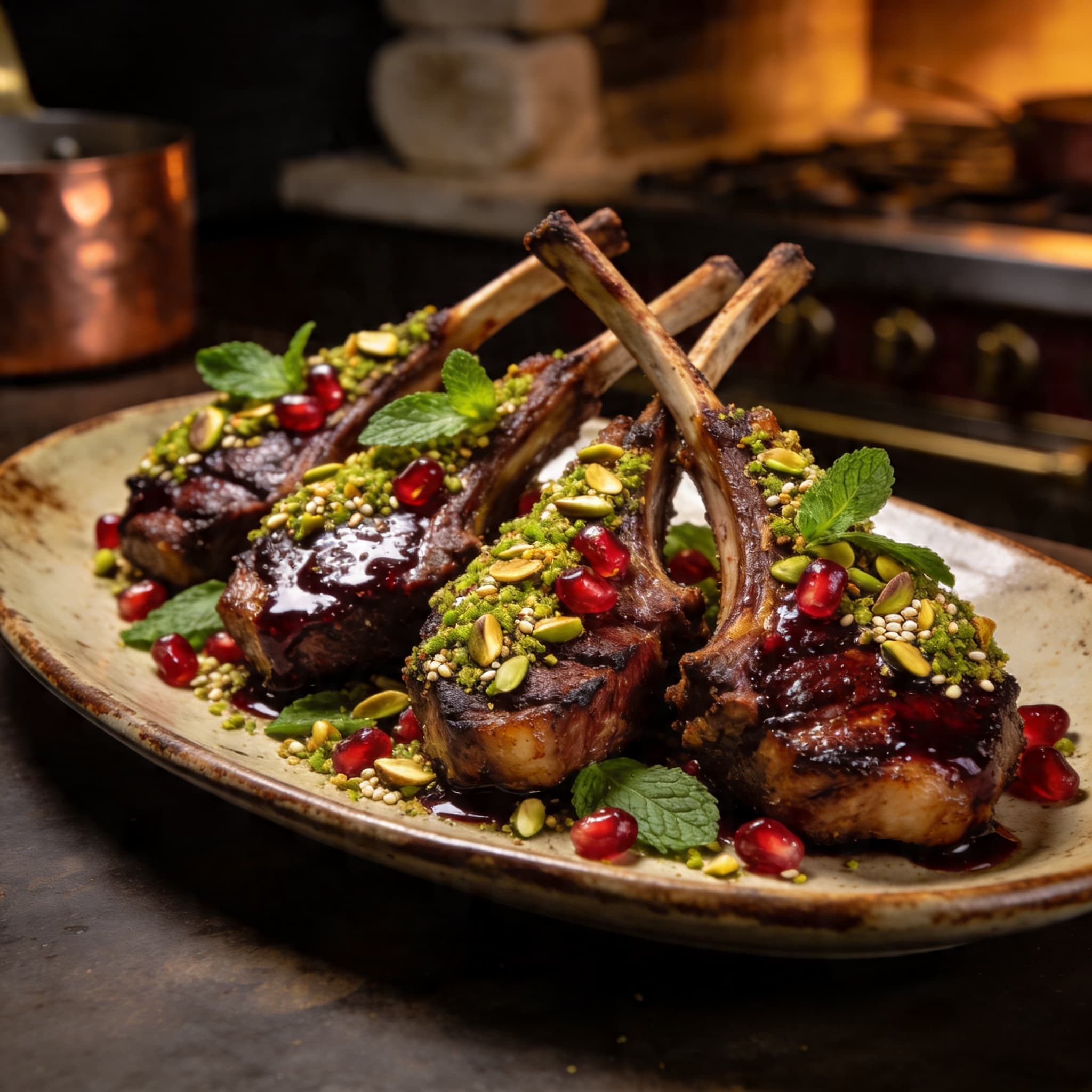 Pomegranate-Glazed Lamb Chops with Pistachio Dukkah