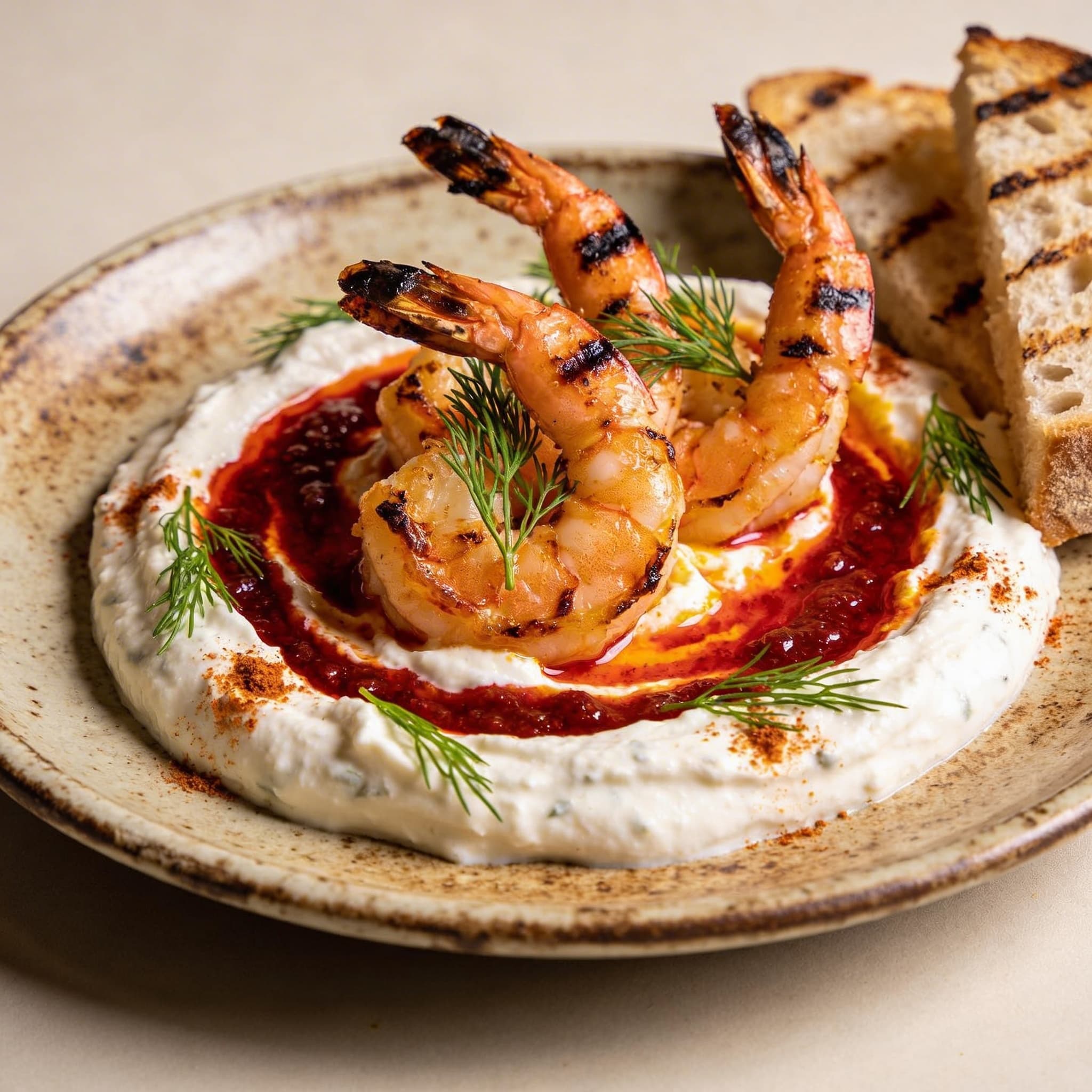 Hearth-Seared Shrimp Cilbir