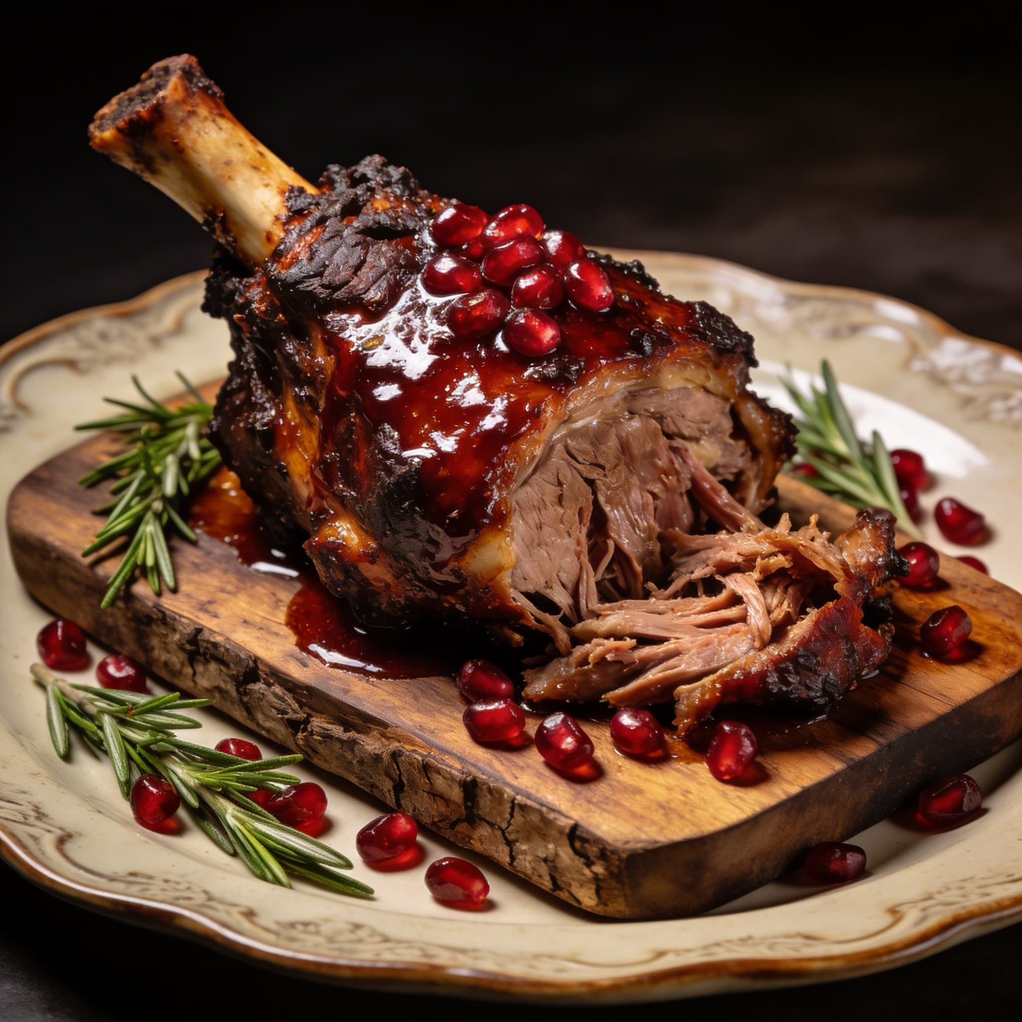 Pomegranate-Glazed Smoked Lamb Shoulder Dinner