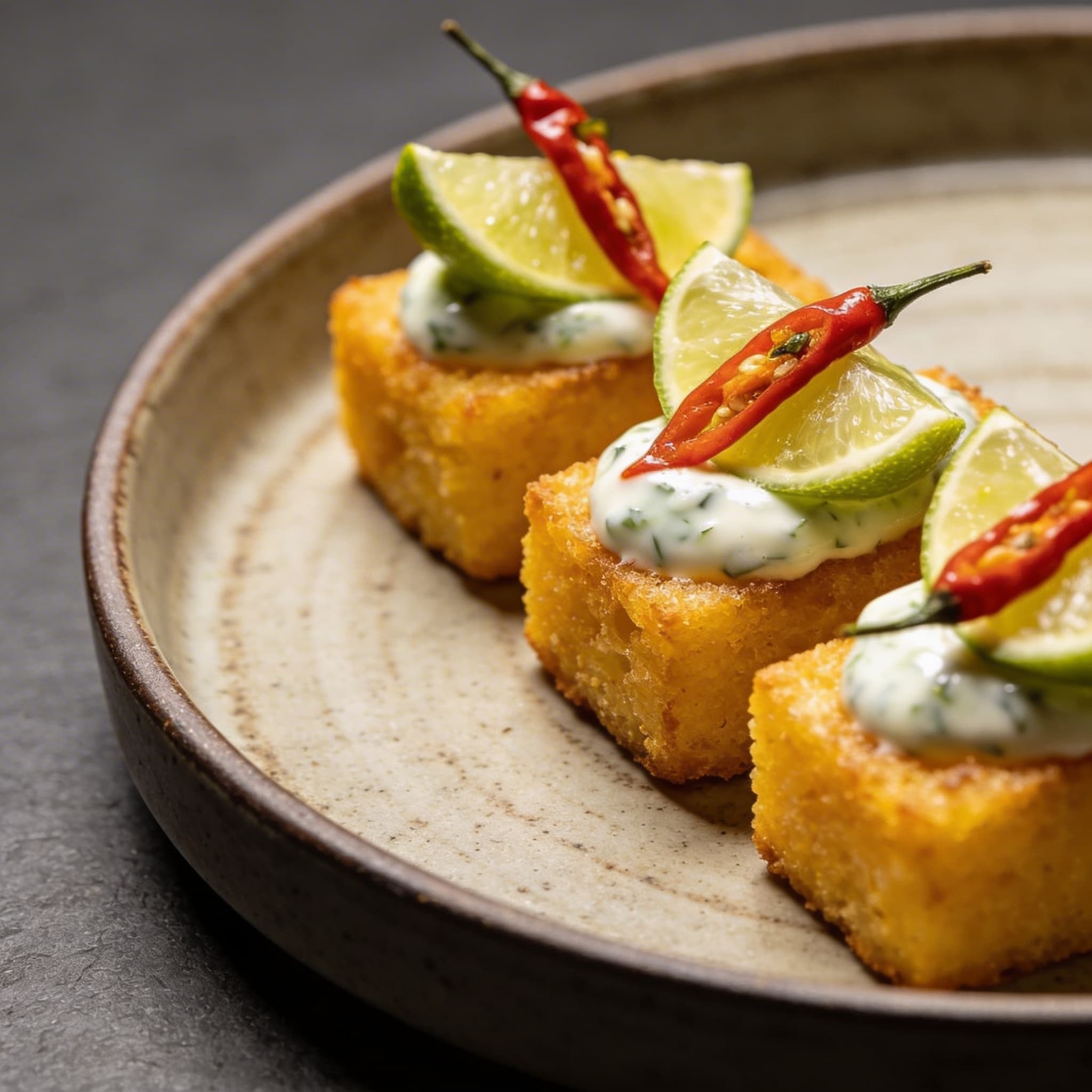 Crispy Polenta Gems with Thai Lime Crema