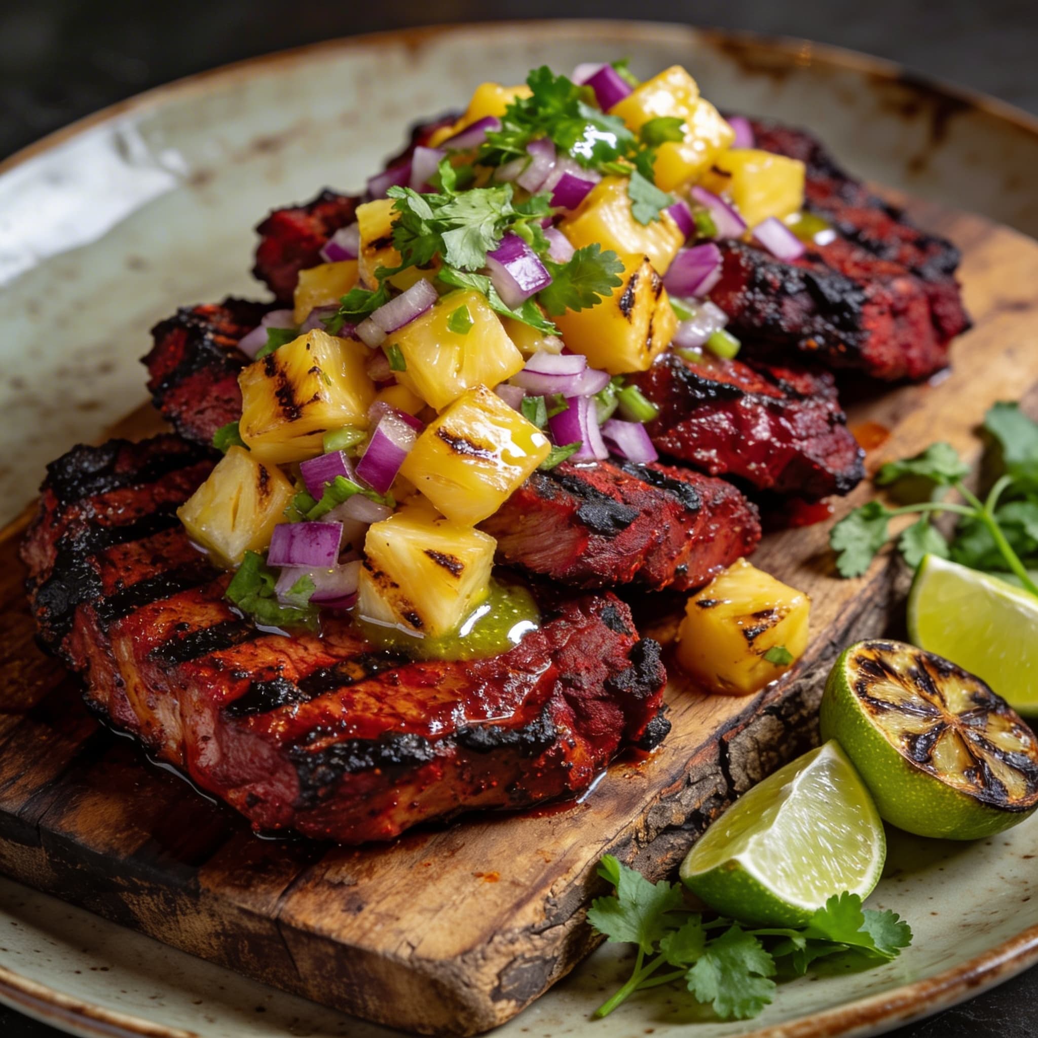 Smoky Achiote Pork Steaks with Grilled Pineapple Salsa