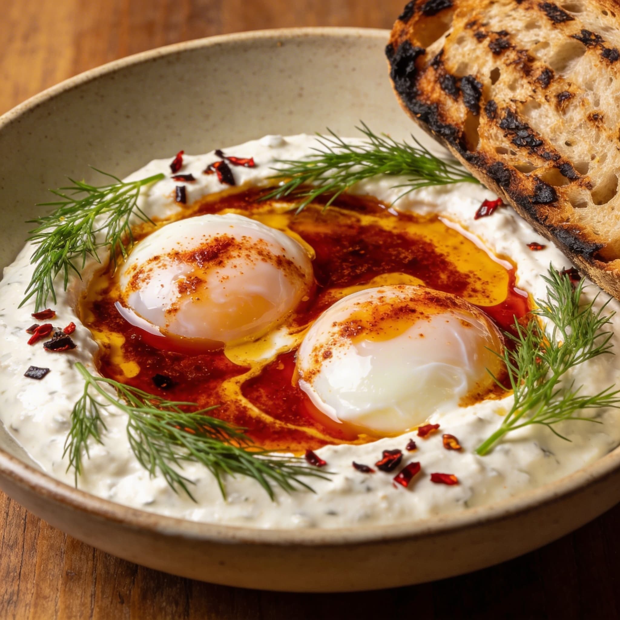 Smoked Garlic Yogurt & Spiced Butter Poached Eggs