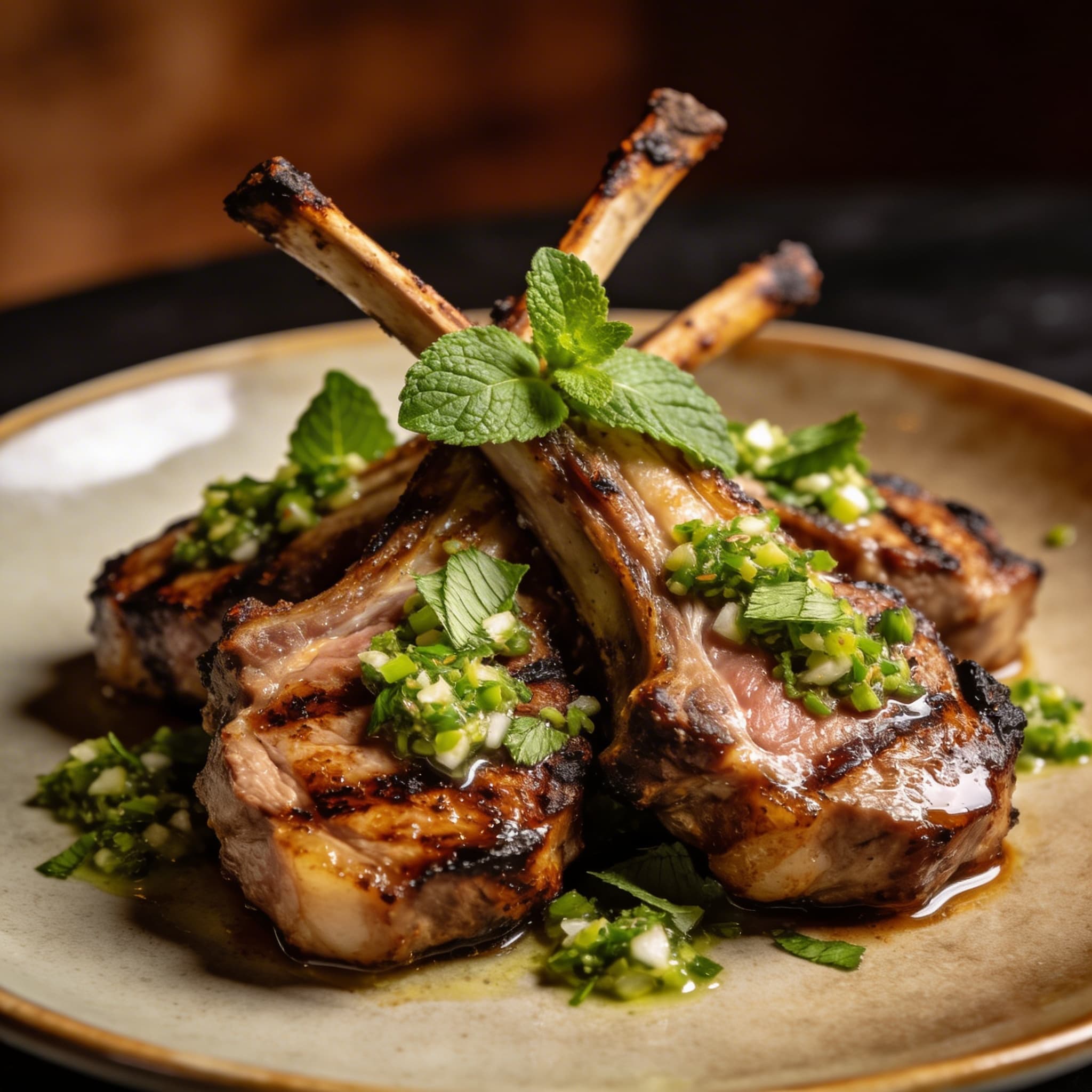 Hickory-Kissed Greek Lamb Chops with Mint Gremolata
