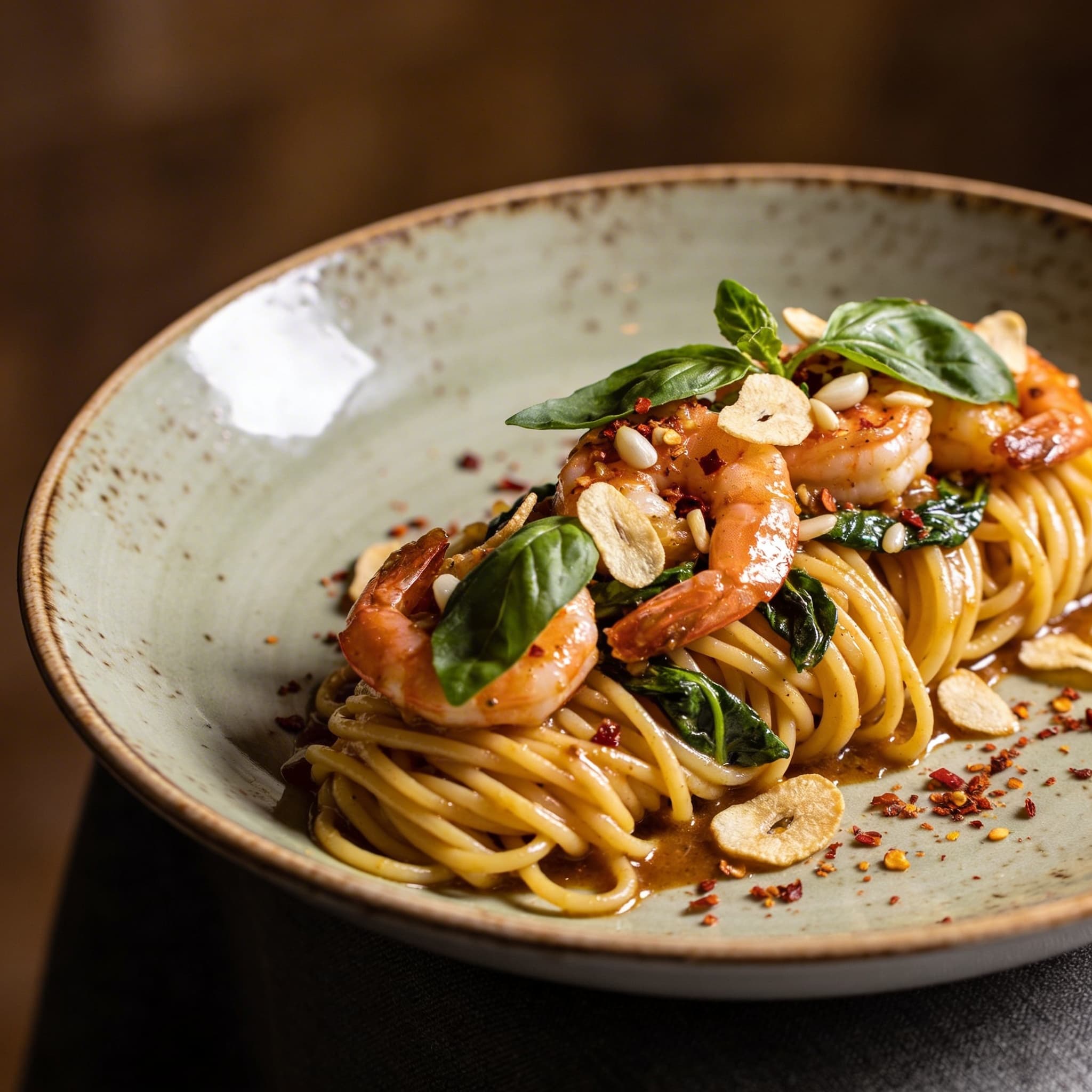 Thai Basil & Garlic Shrimp Linguine