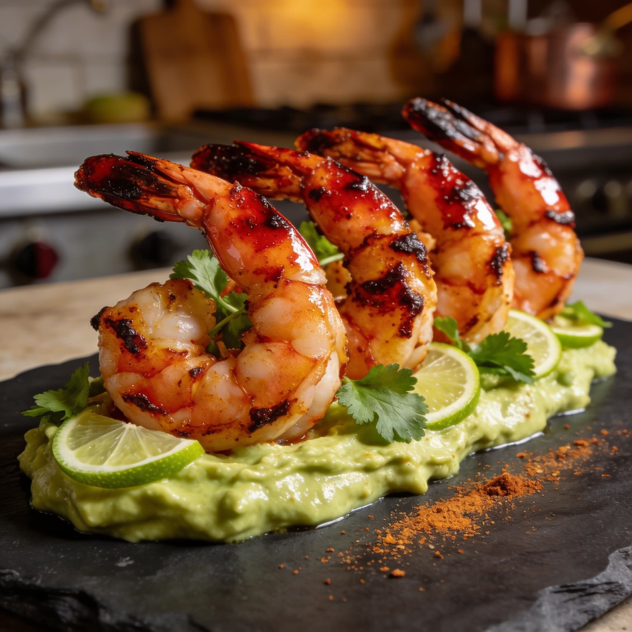 Charred Chipotle Shrimp with Avocado Silk Crema