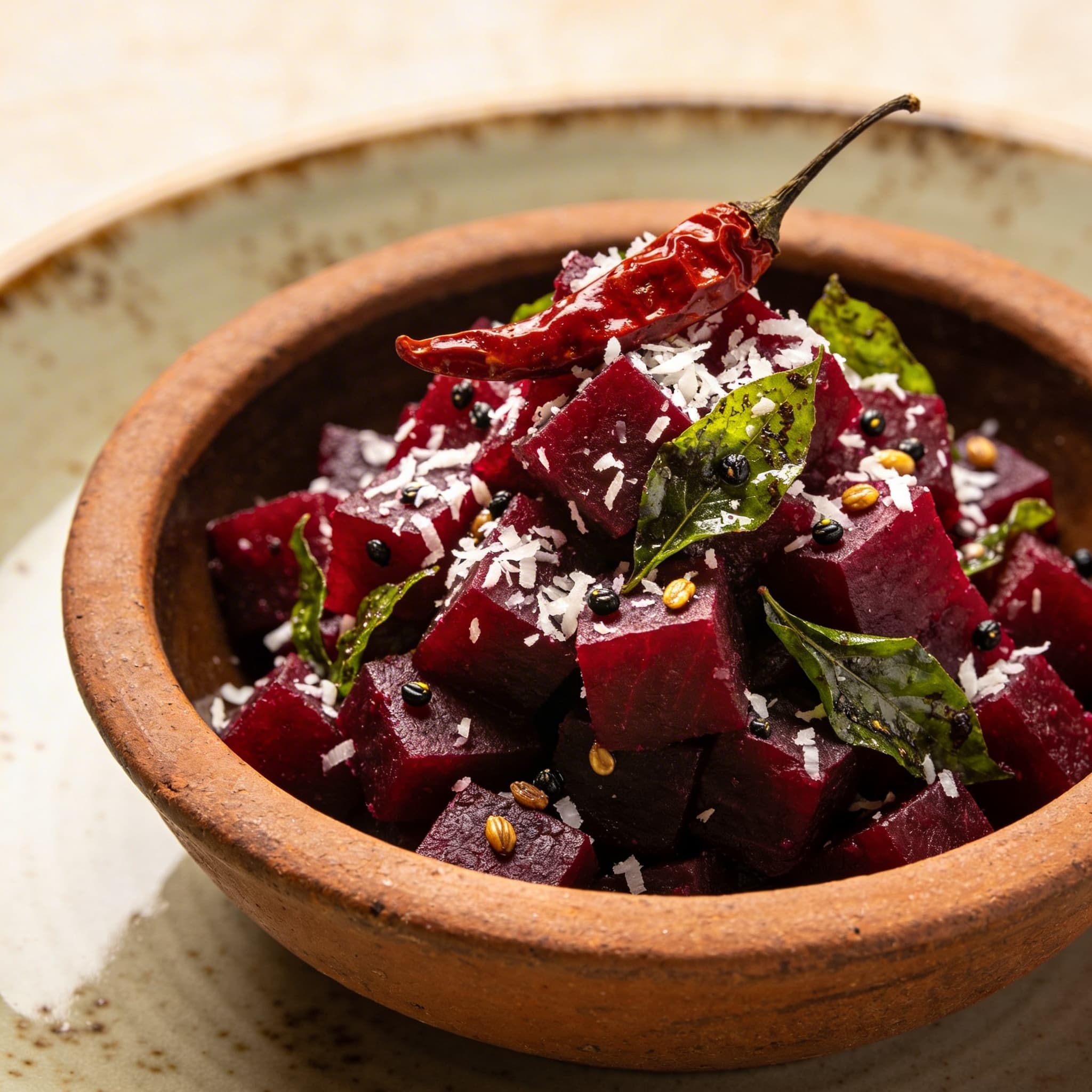 Crimson Temper: Beetroot Poriyal with Shredded Coconut