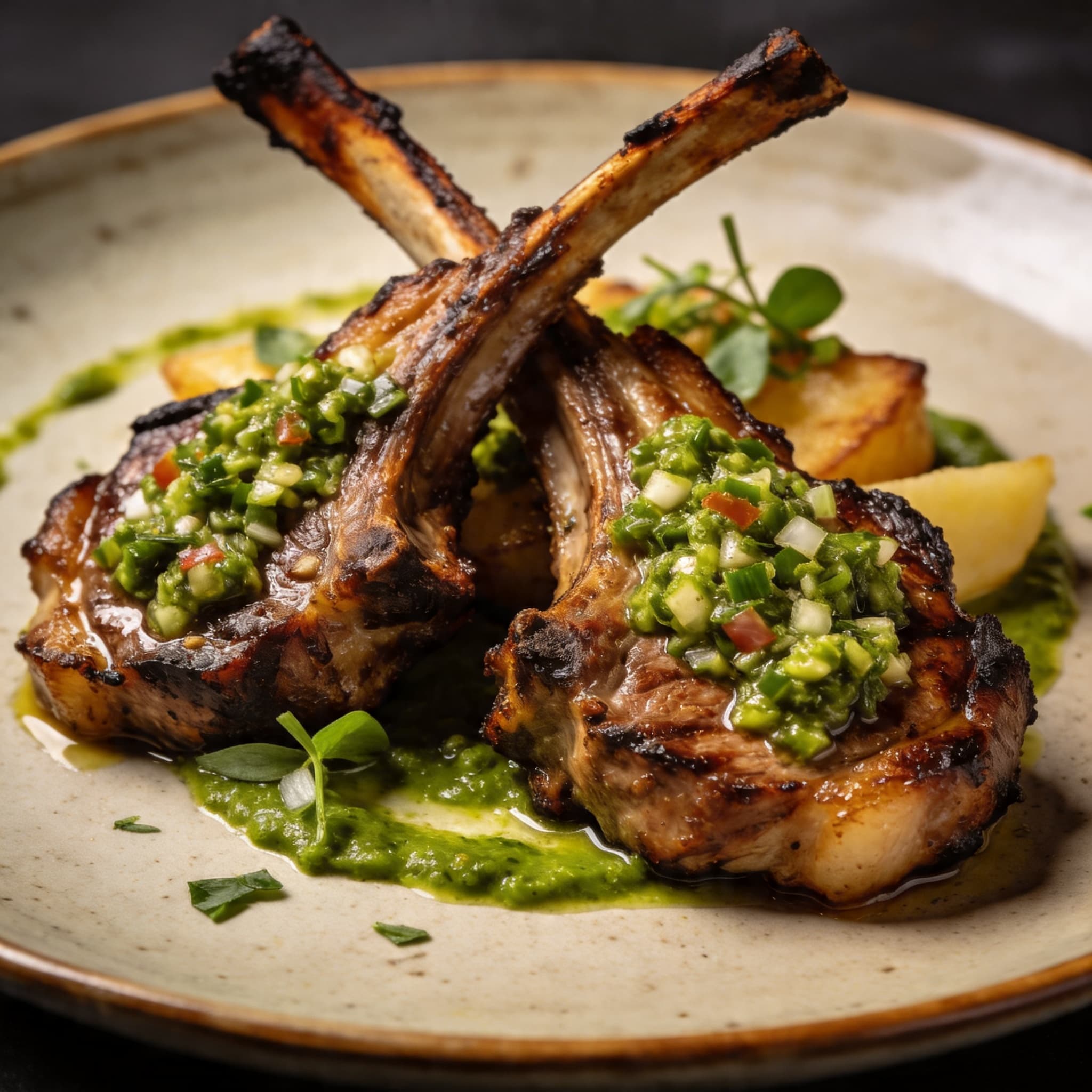 Hickory-Smoked Lamb Chops with Hand-Chopped Salsa Verde