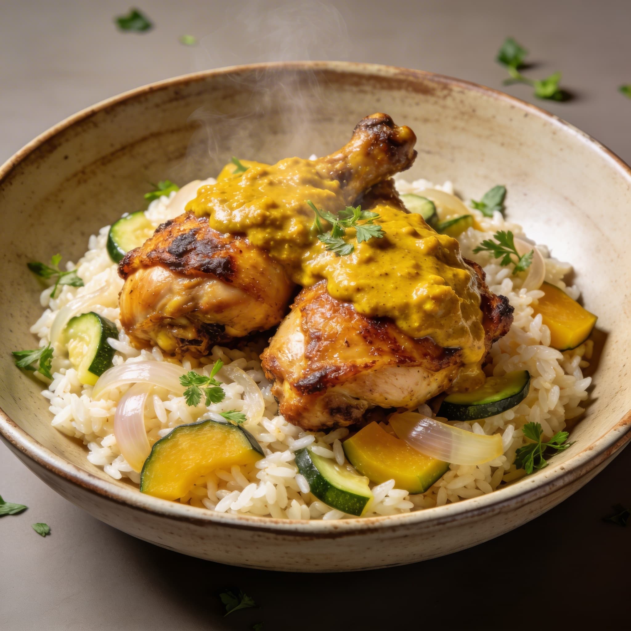 Roasted Curry Chicken over Jasmine Vegetable Rice