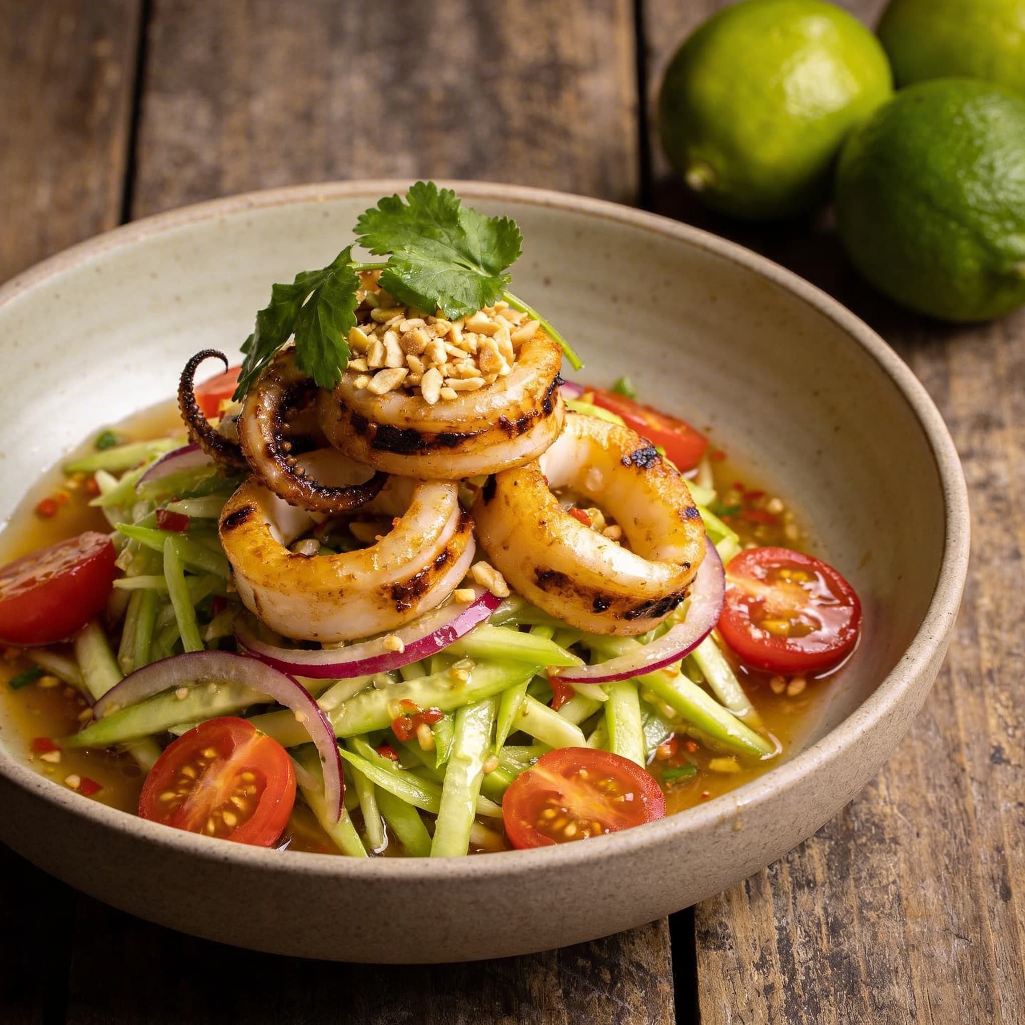 Thai-Italian Fusion: Seared Calamari & Green Mango Salad