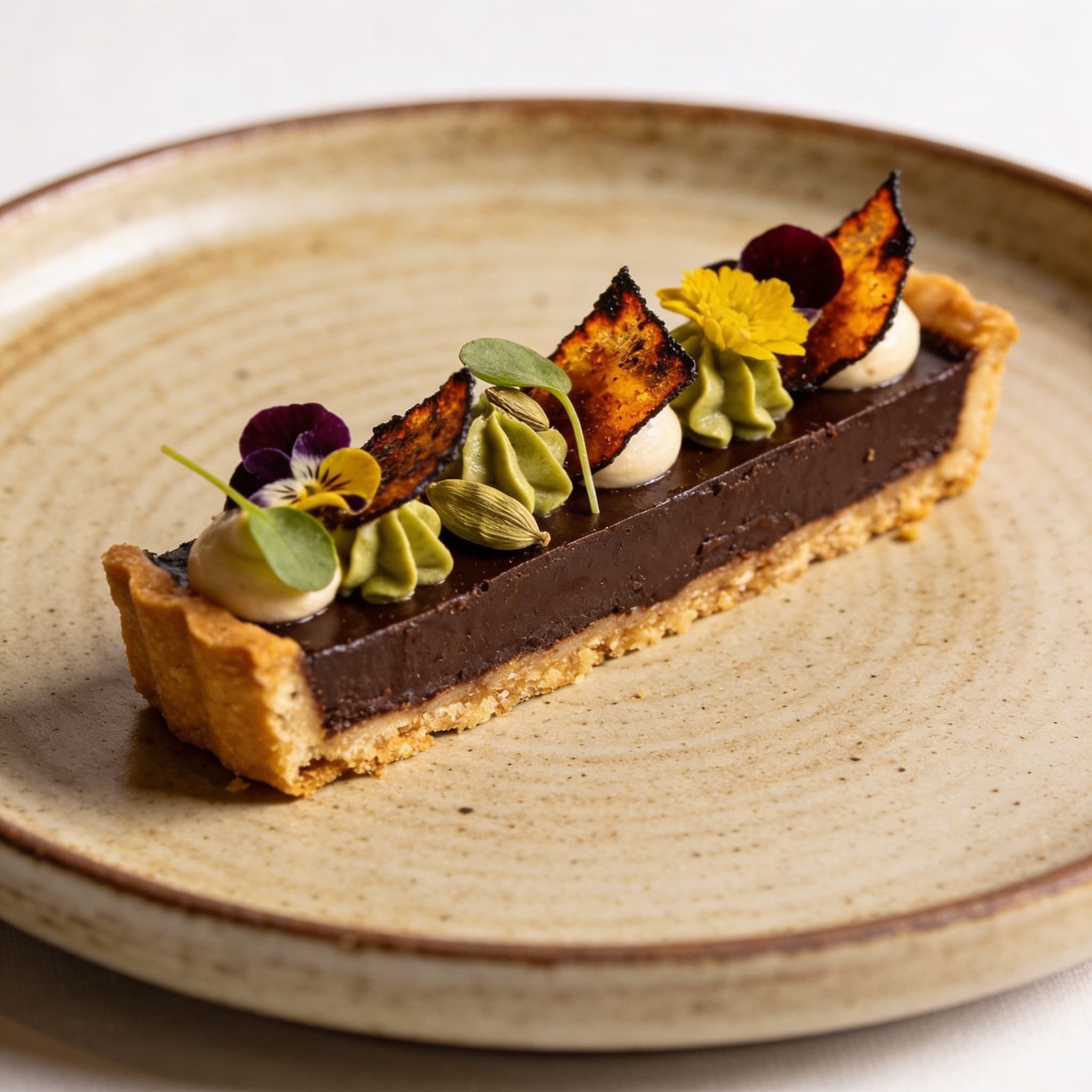 Hearth-Smoked Cardamom & Dark Chocolate Tart