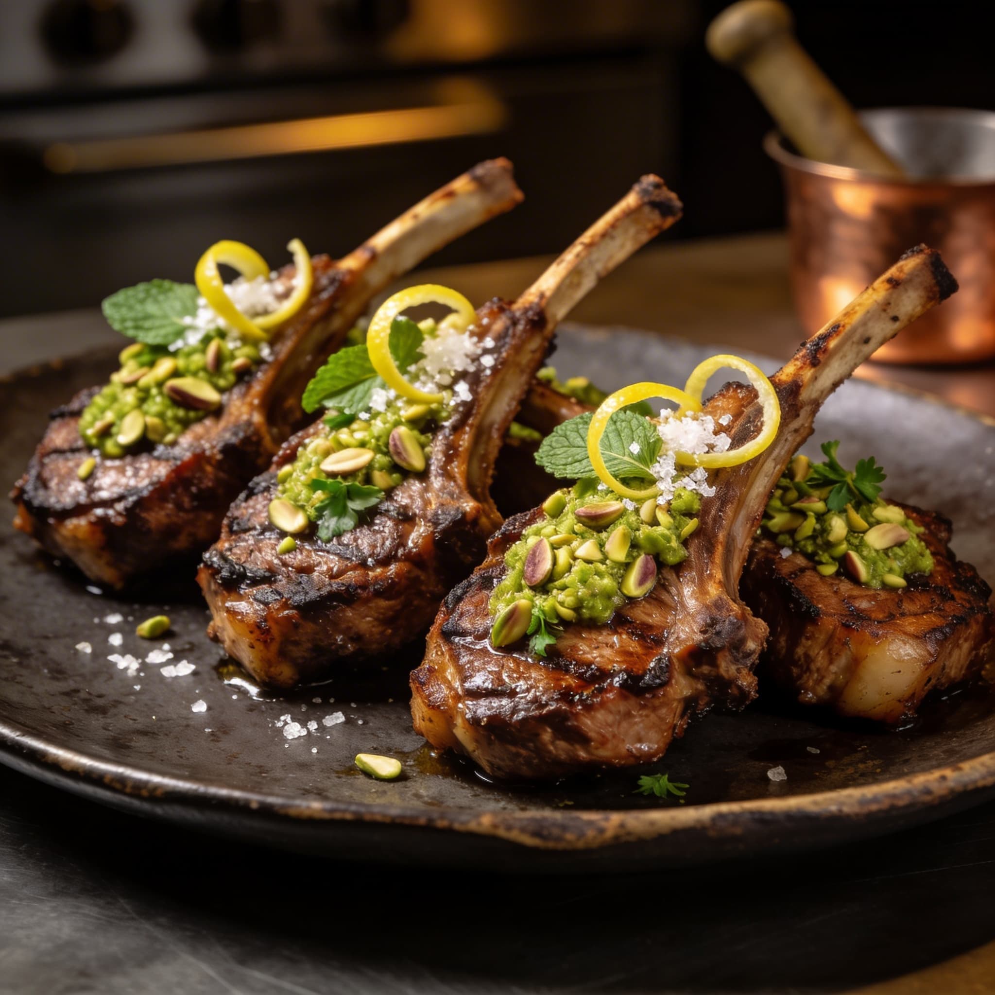 Smoky Greek Lamb Chops with Pistachio Gremolata