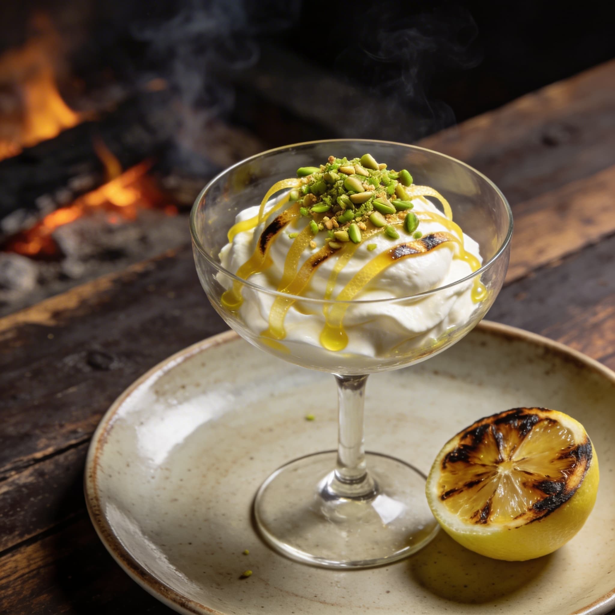 Hearth-Charred Lemon & Honey Yogurt Mousse