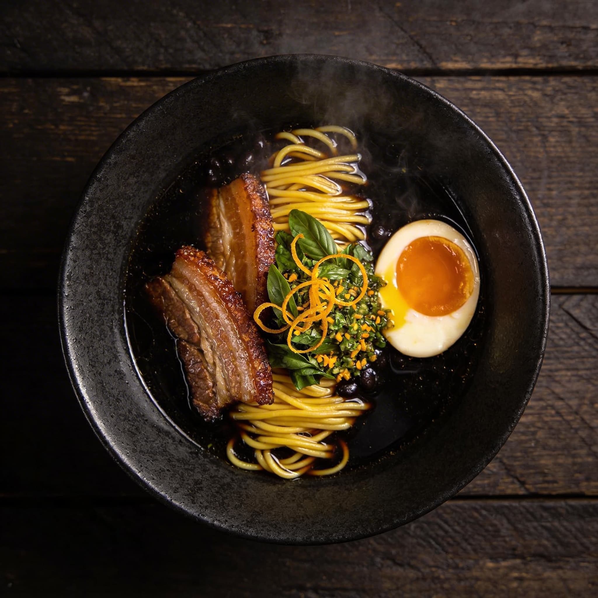 Black Bean Dashi Ramen with Thai Basil Gremolata