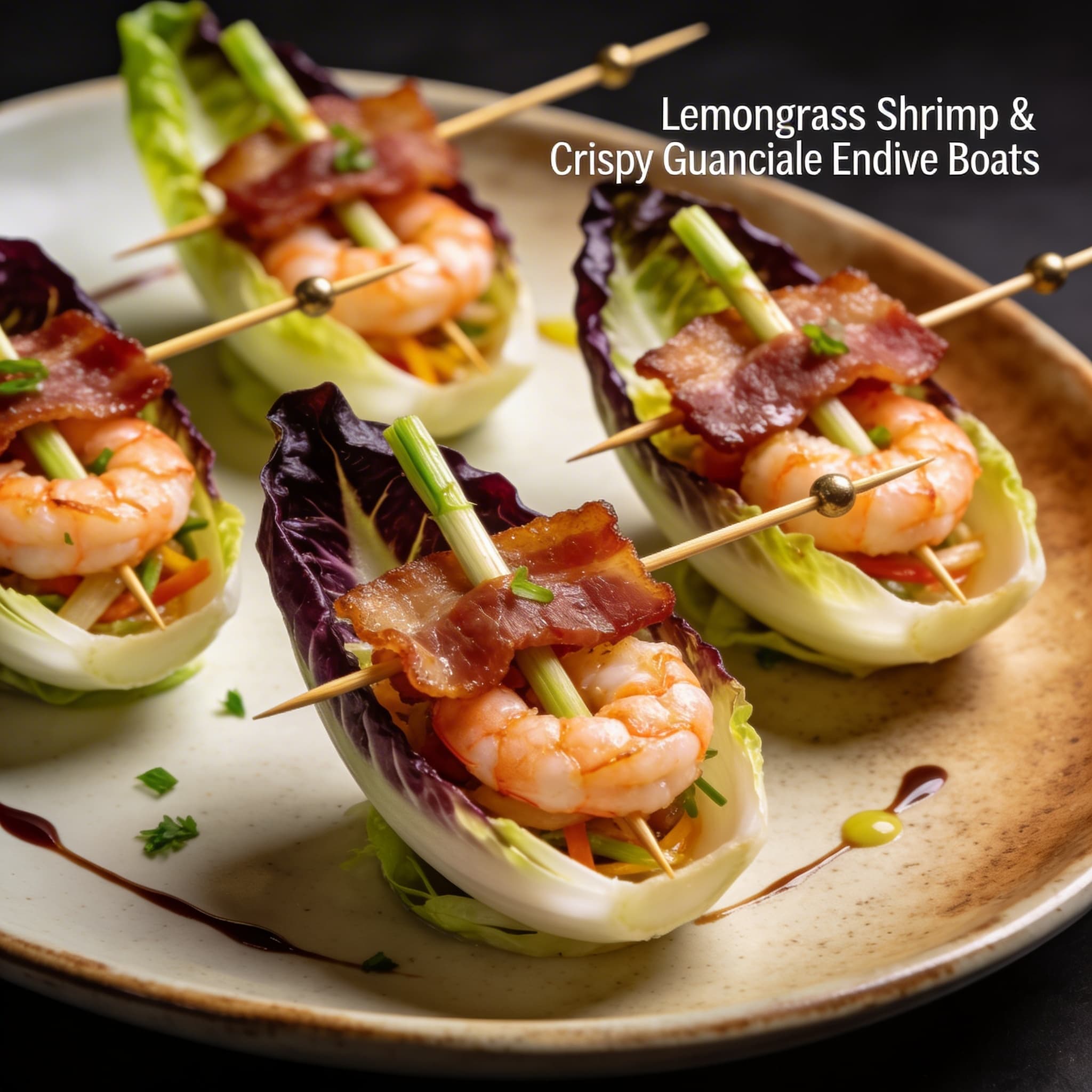 Lemongrass Shrimp & Crispy Guanciale Endive Boats