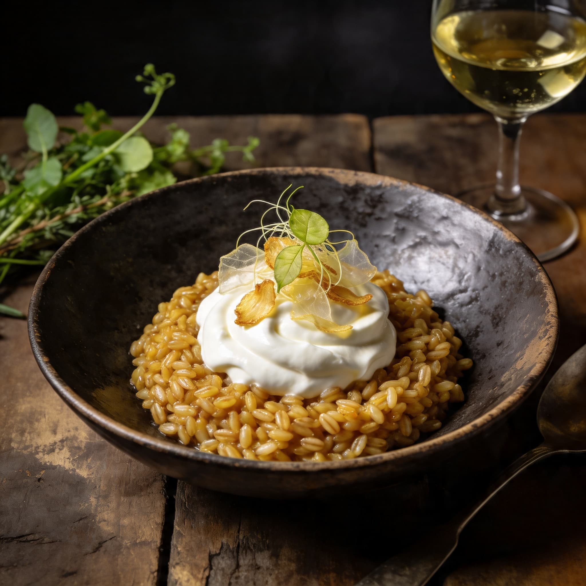 Ancient Roman Farro Risotto with Thai Burrata Crema