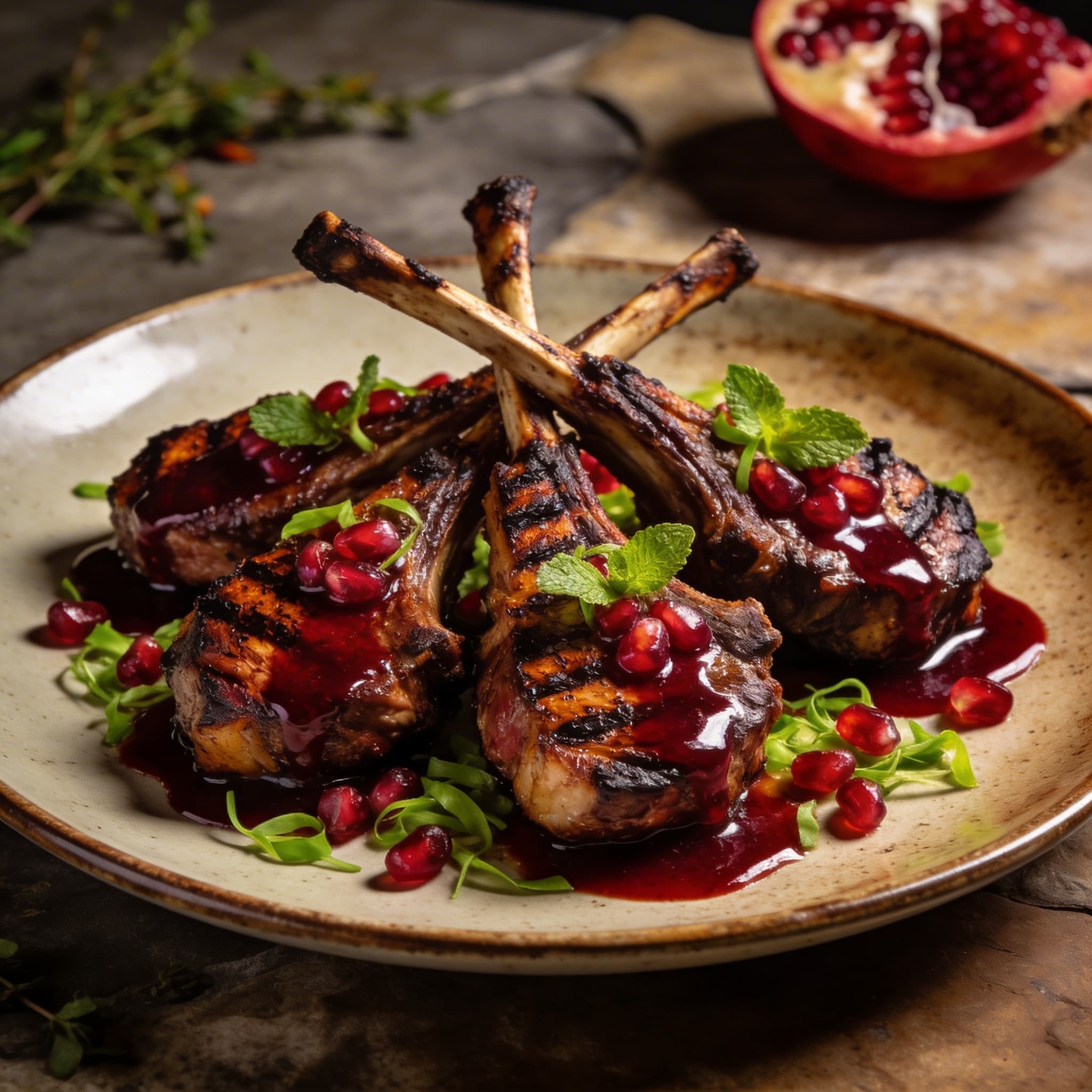 Hickory-Smoked Lamb Chops with Pomegranate-Mint Glaze