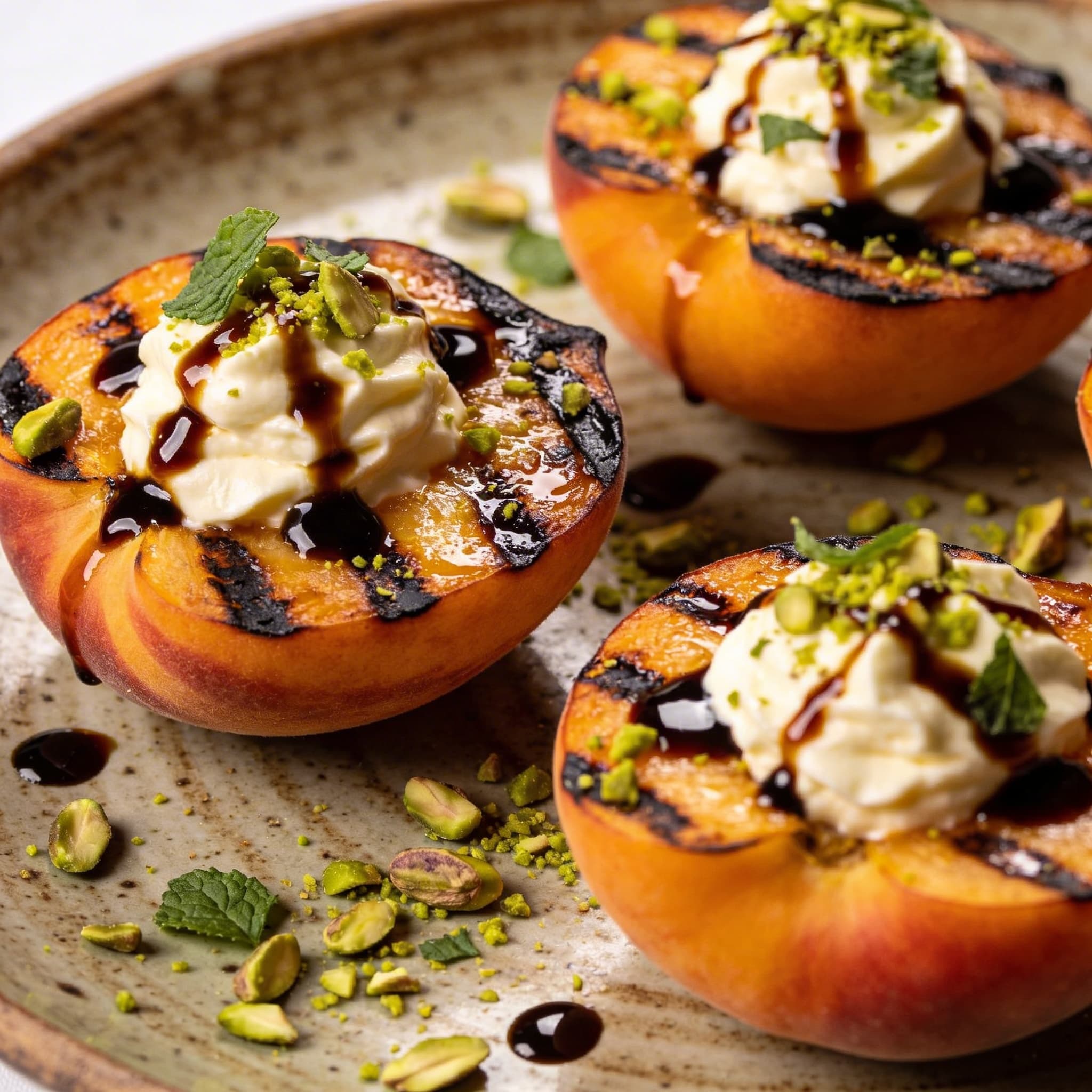 Hearth-Smoked Peaches with Honeyed Mascarpone