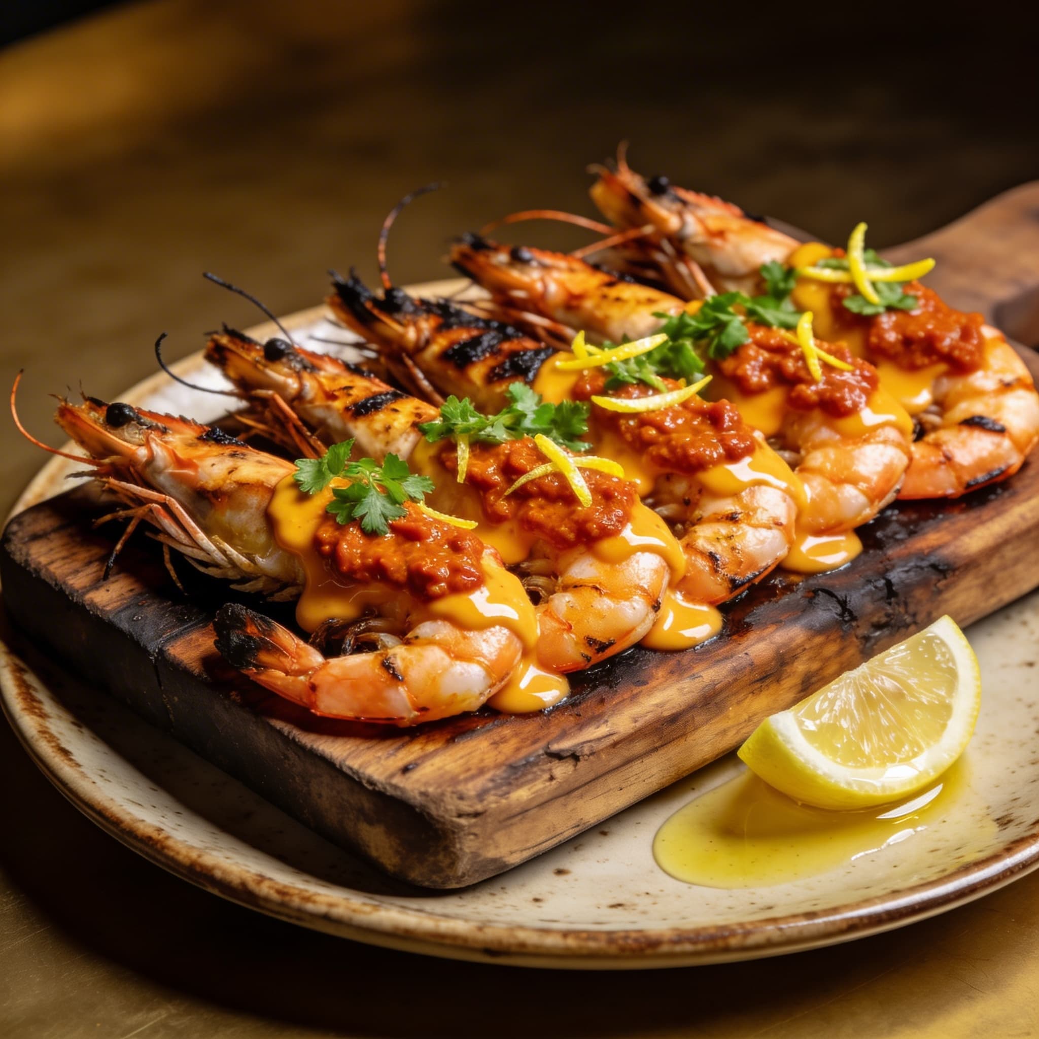 Charred 'Nduja Butter Shrimp with Lemon and Parsley