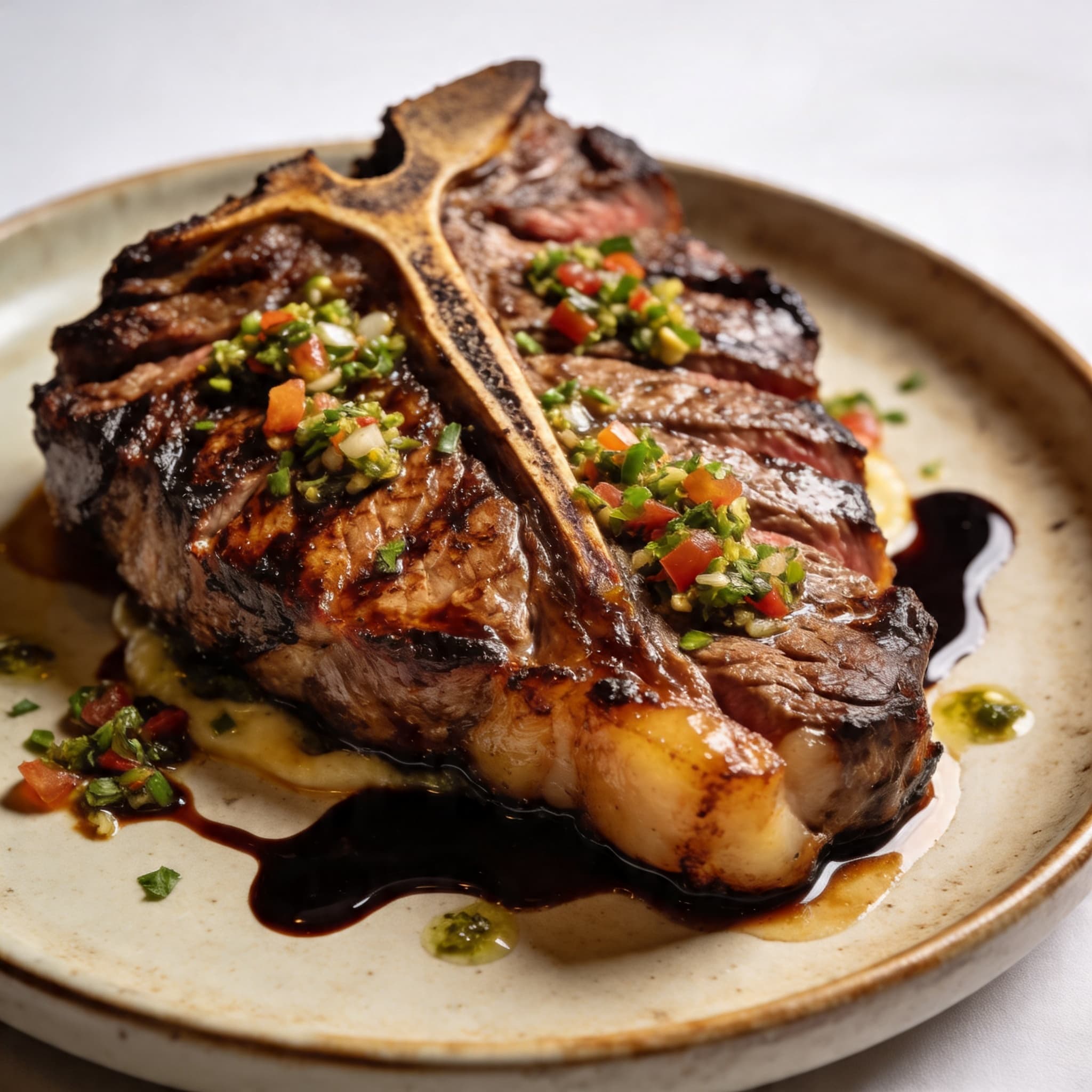 Smoked Ribeye with Mediterranean Gremolata & Balsamic Glaze