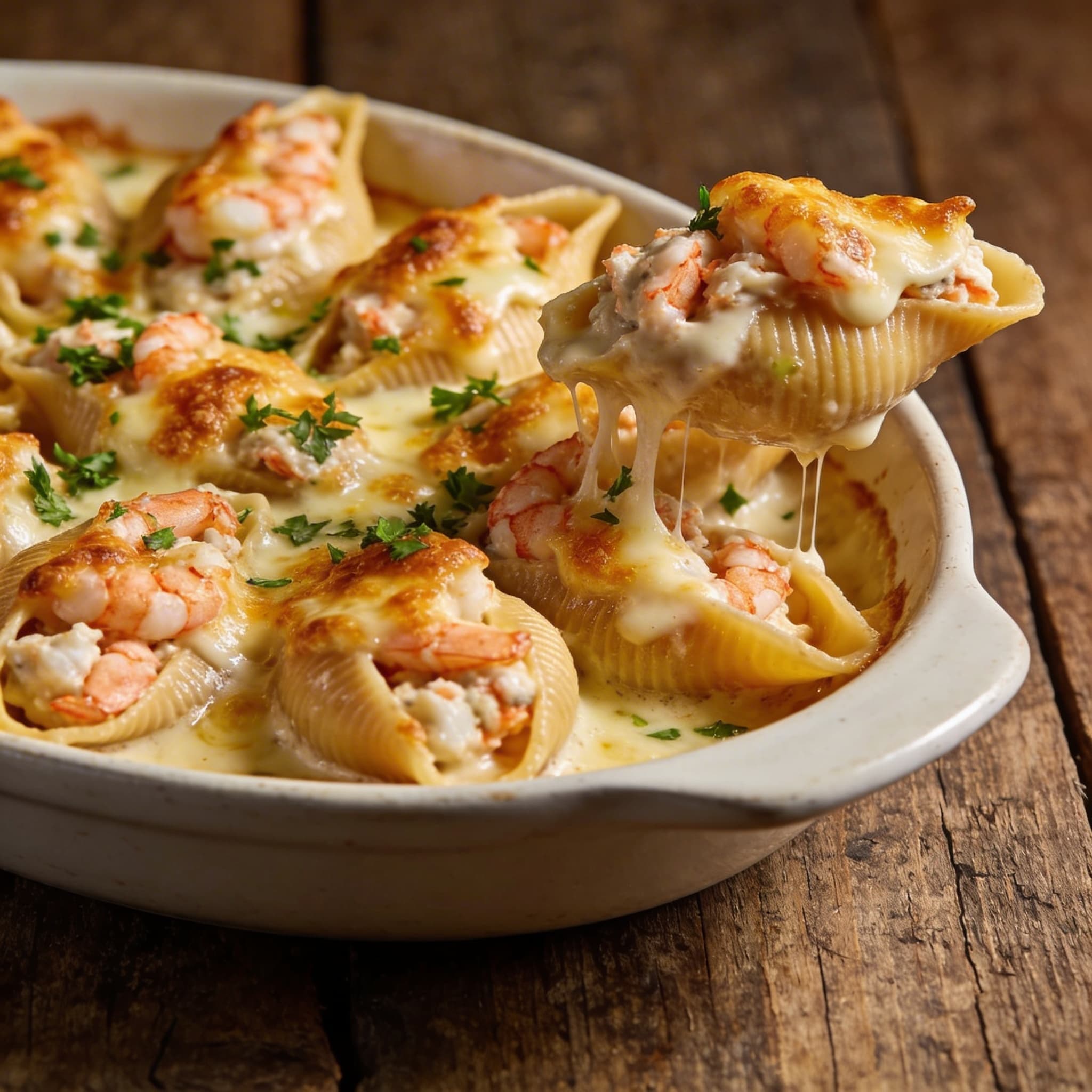 Coastal Garlic Cream Seafood Stuffed Shells