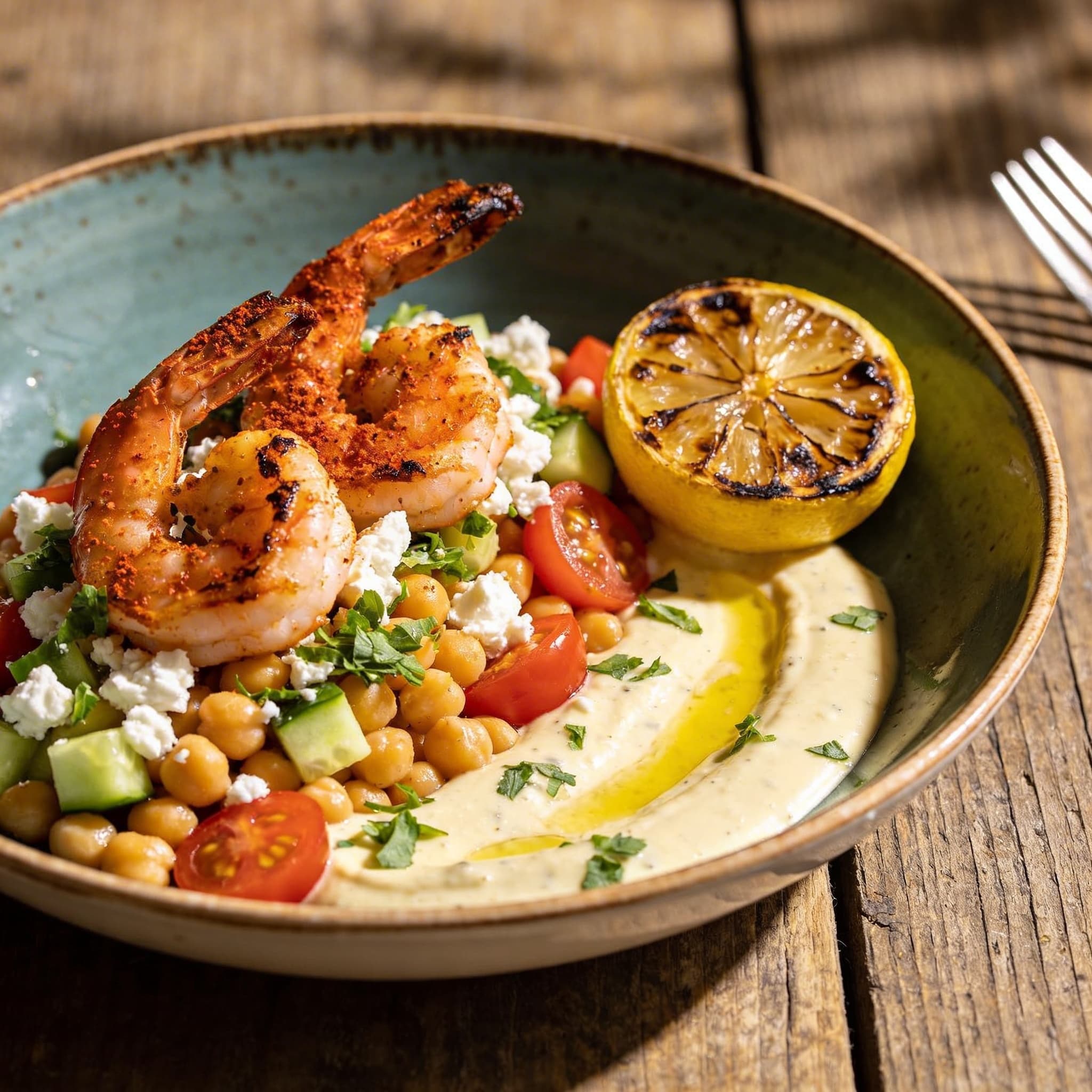 Smoked Mediterranean Shrimp & Chickpea Lunch Bowl