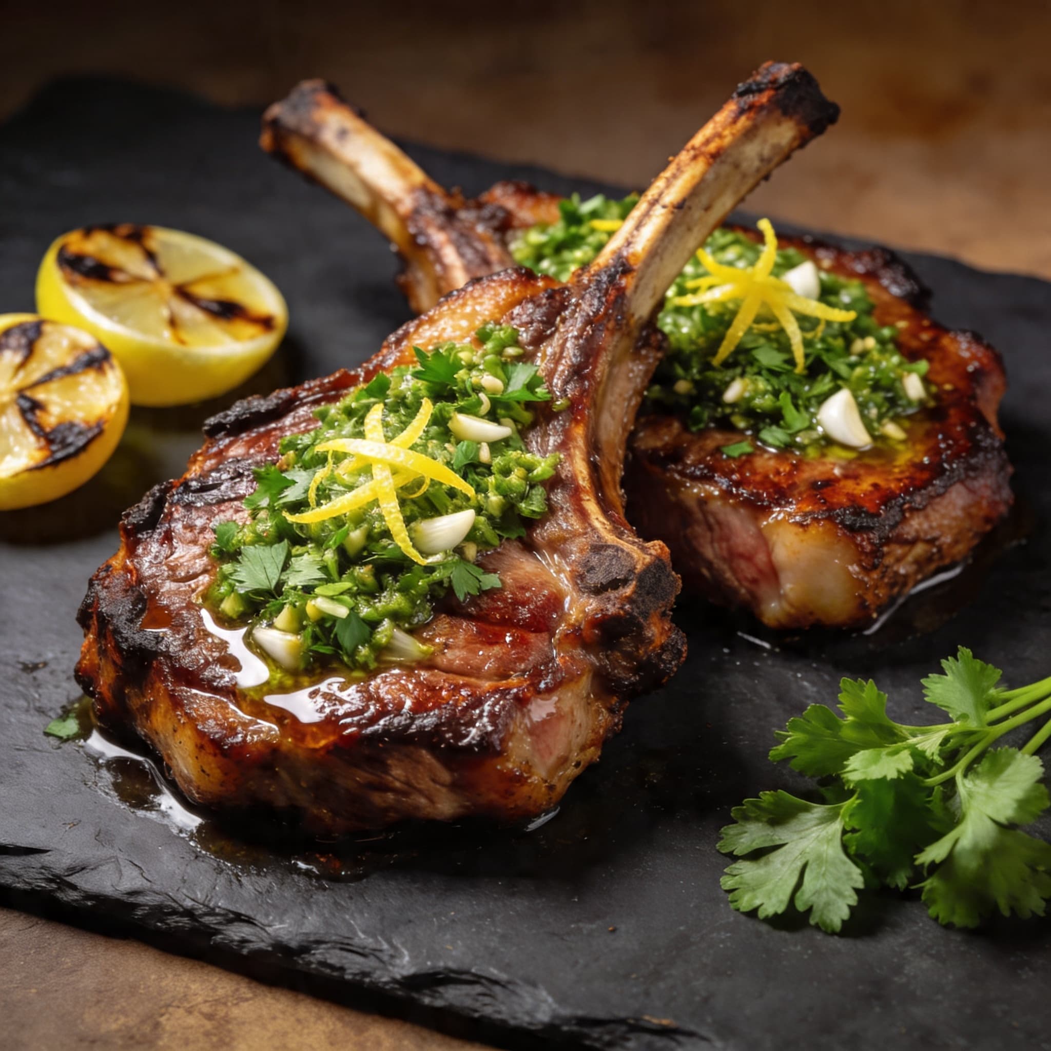 Hickory-Smoked Pork Chops with Zesty Lemon Gremolata