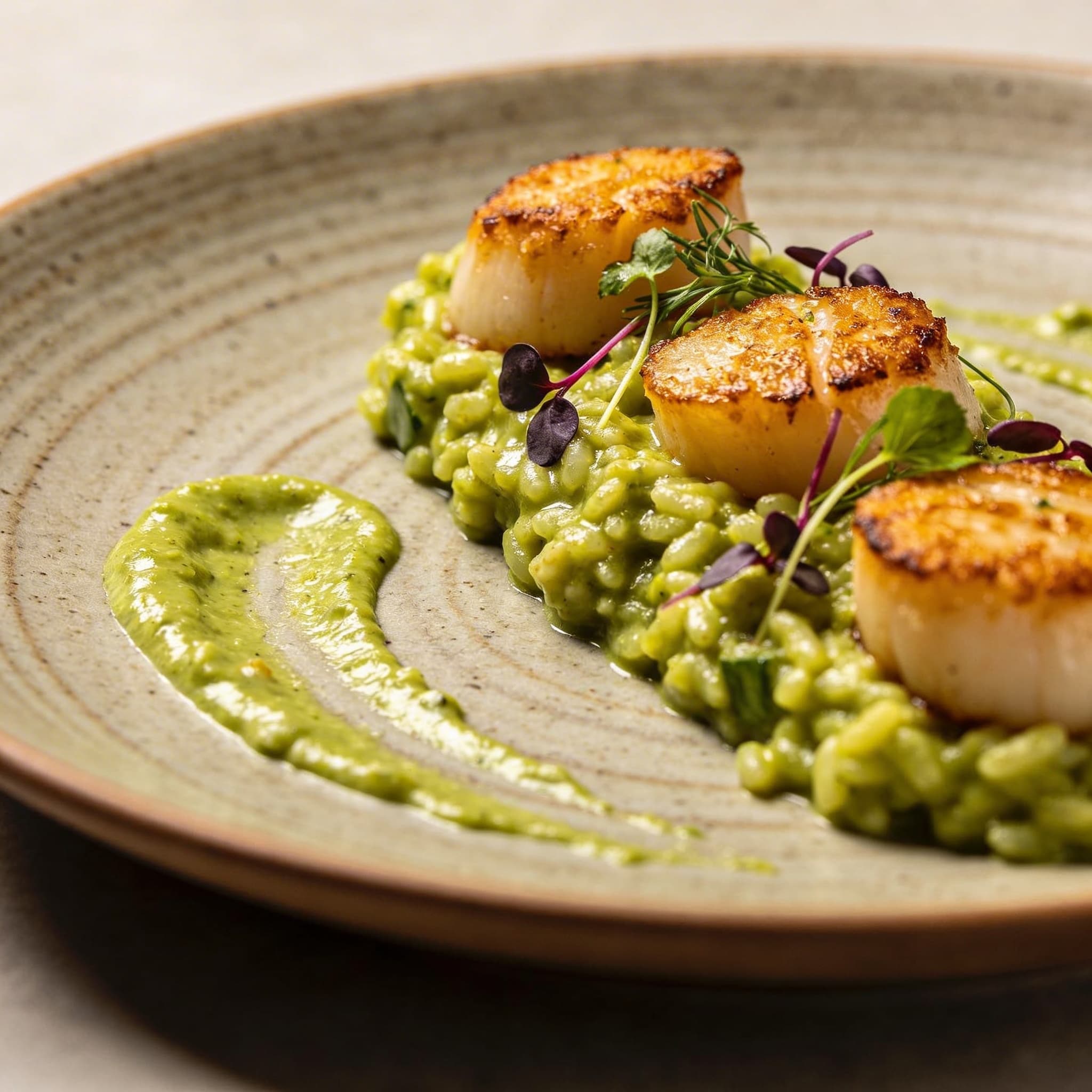 Green Curry Risotto with Pan-Seared Scallops