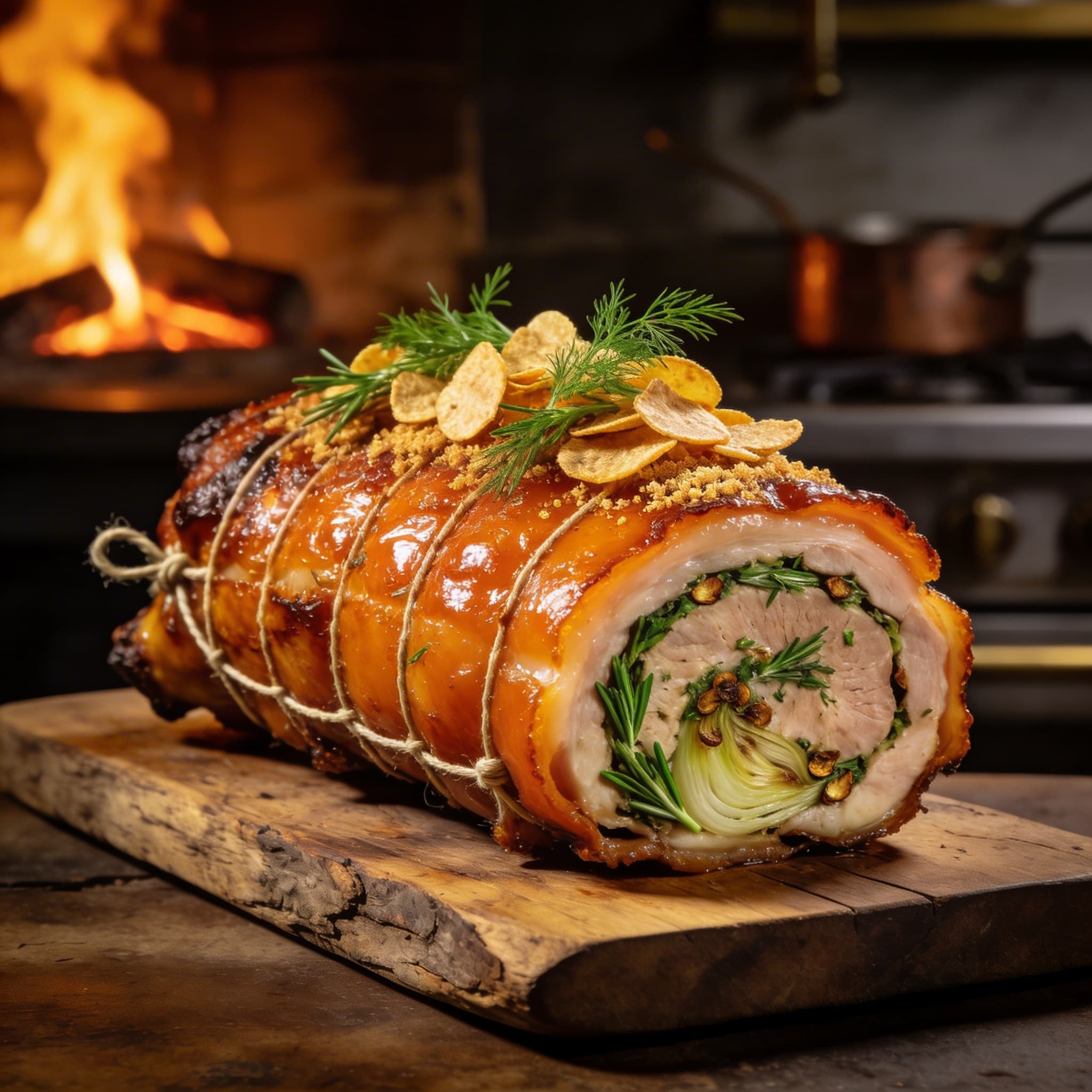 Dendê-Infused Roman Porchetta with Manioc Crisps