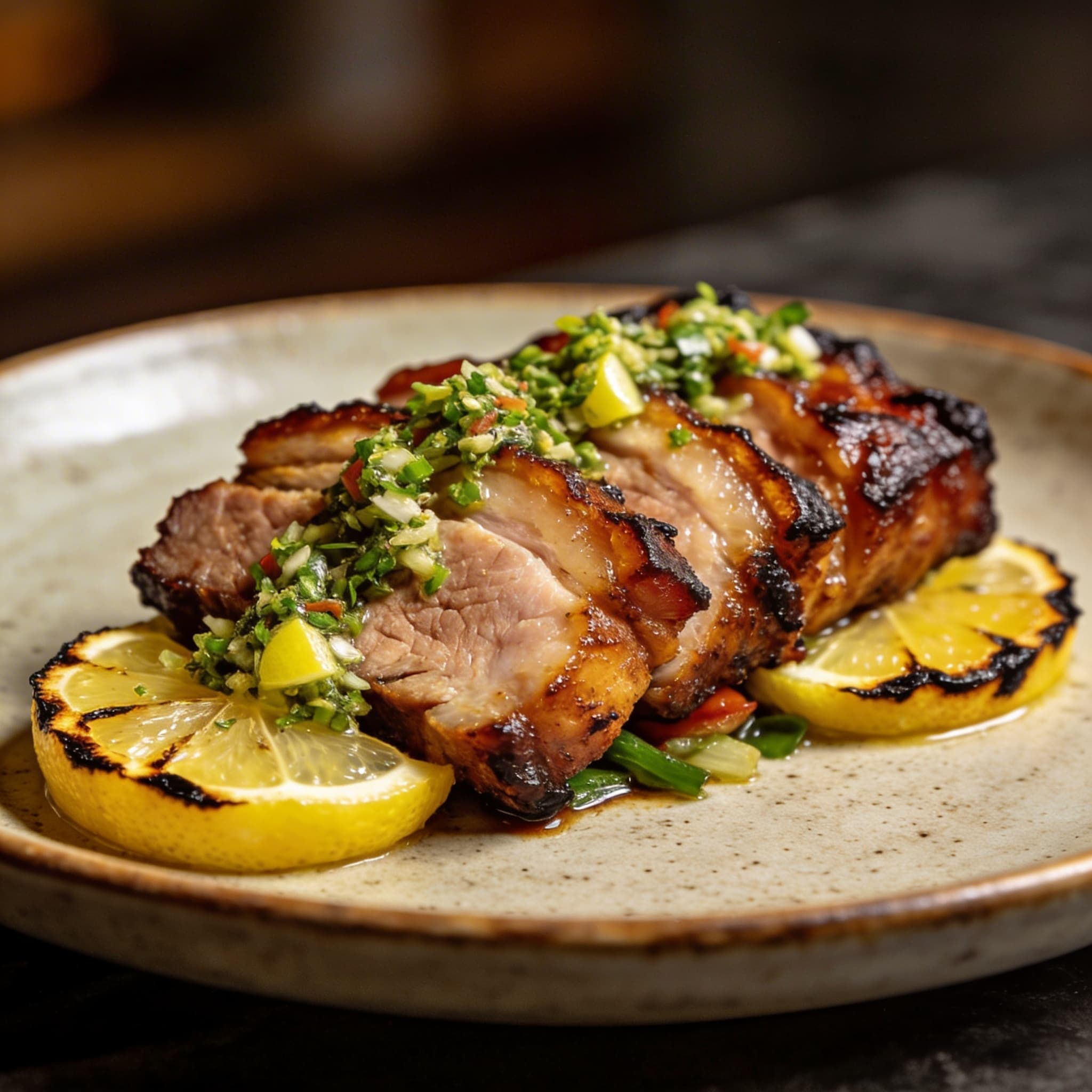 Hickory-Smoked Mediterranean Pork Shoulder with Charred Lemon Gremolata