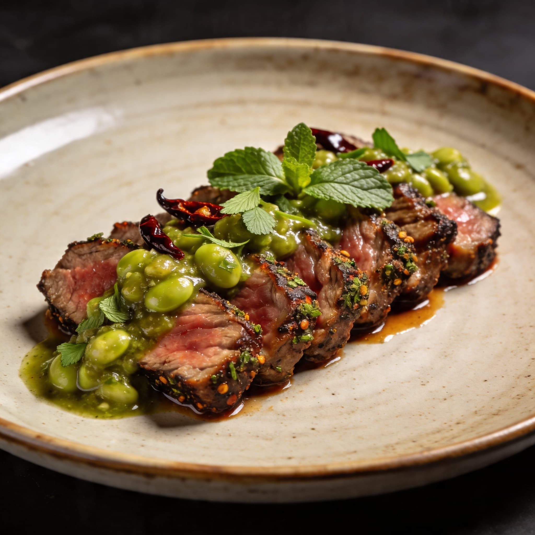 Guajillo & Oregano Rubbed Picanha with Tomatillo-Mint Salsa Verde